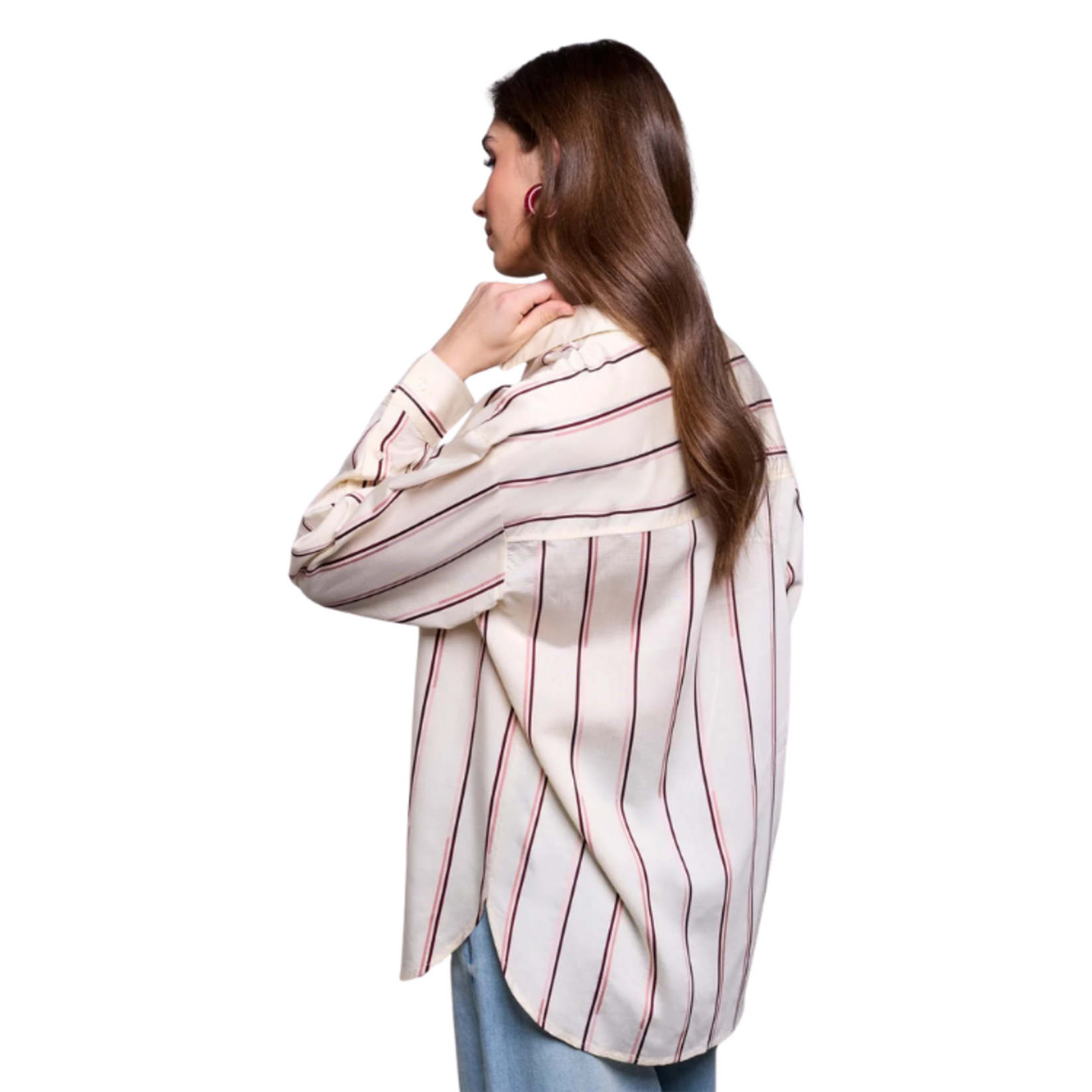 Tribal Tribal - Blue Thread Lightweight Oversized Striped Drop Shoulder Collared Blouse