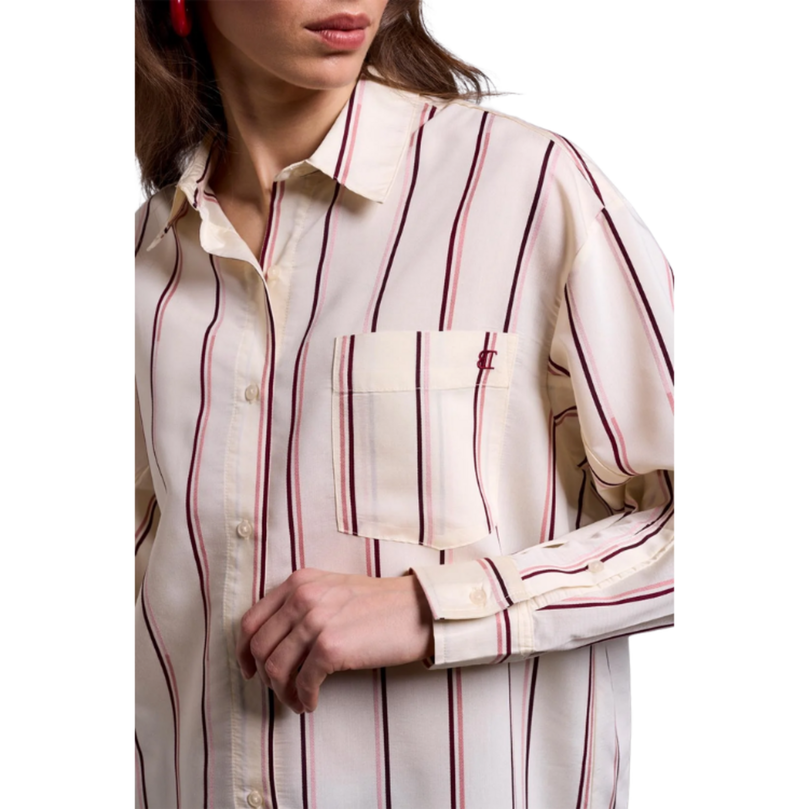 Tribal Tribal - Blue Thread Lightweight Oversized Striped Drop Shoulder Collared Blouse