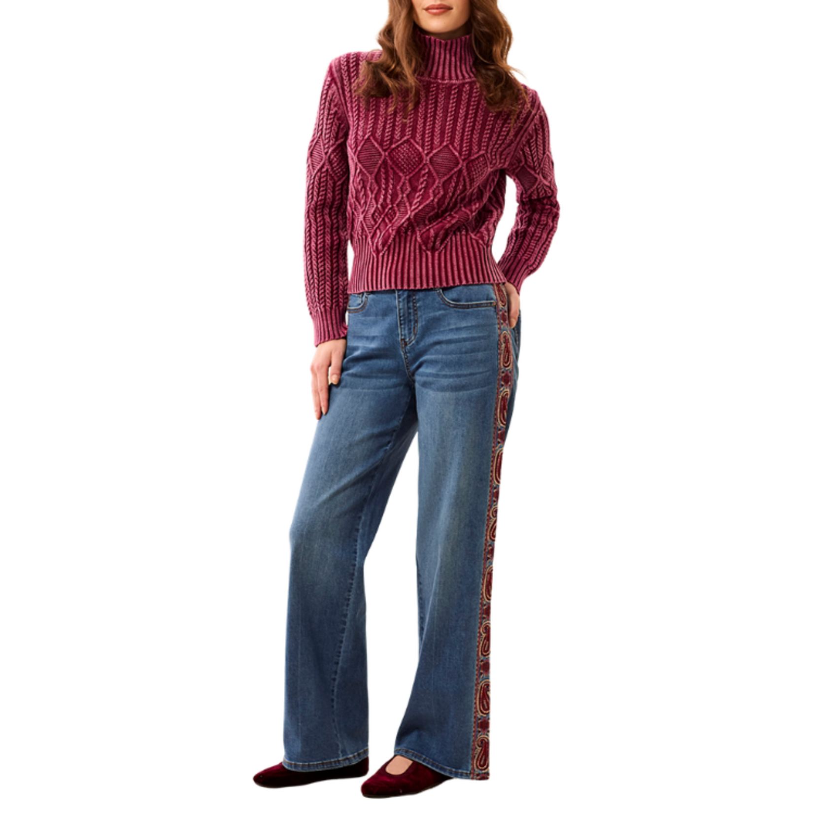 Tribal Tribal - Audrey Wide Leg Denim w/ Fancy Embroidered Detail