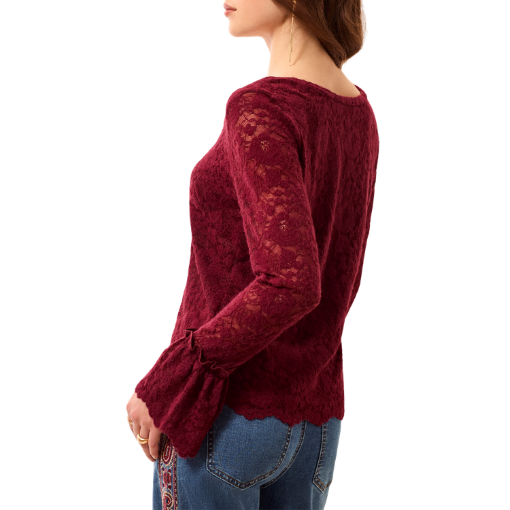 Tribal Tribal - Lined Wear-2-Ways Fancy Lace Top w/ Scalloped Hem