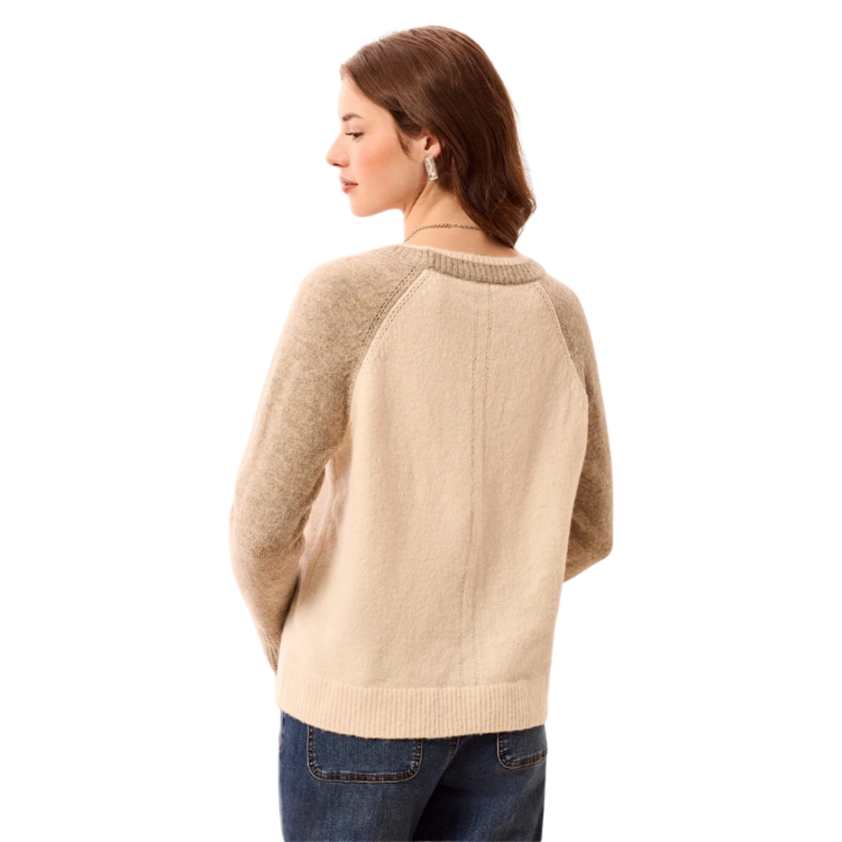 Tribal Tribal - Color Block Raglan Sleeve Crew Neck Knit Sweater