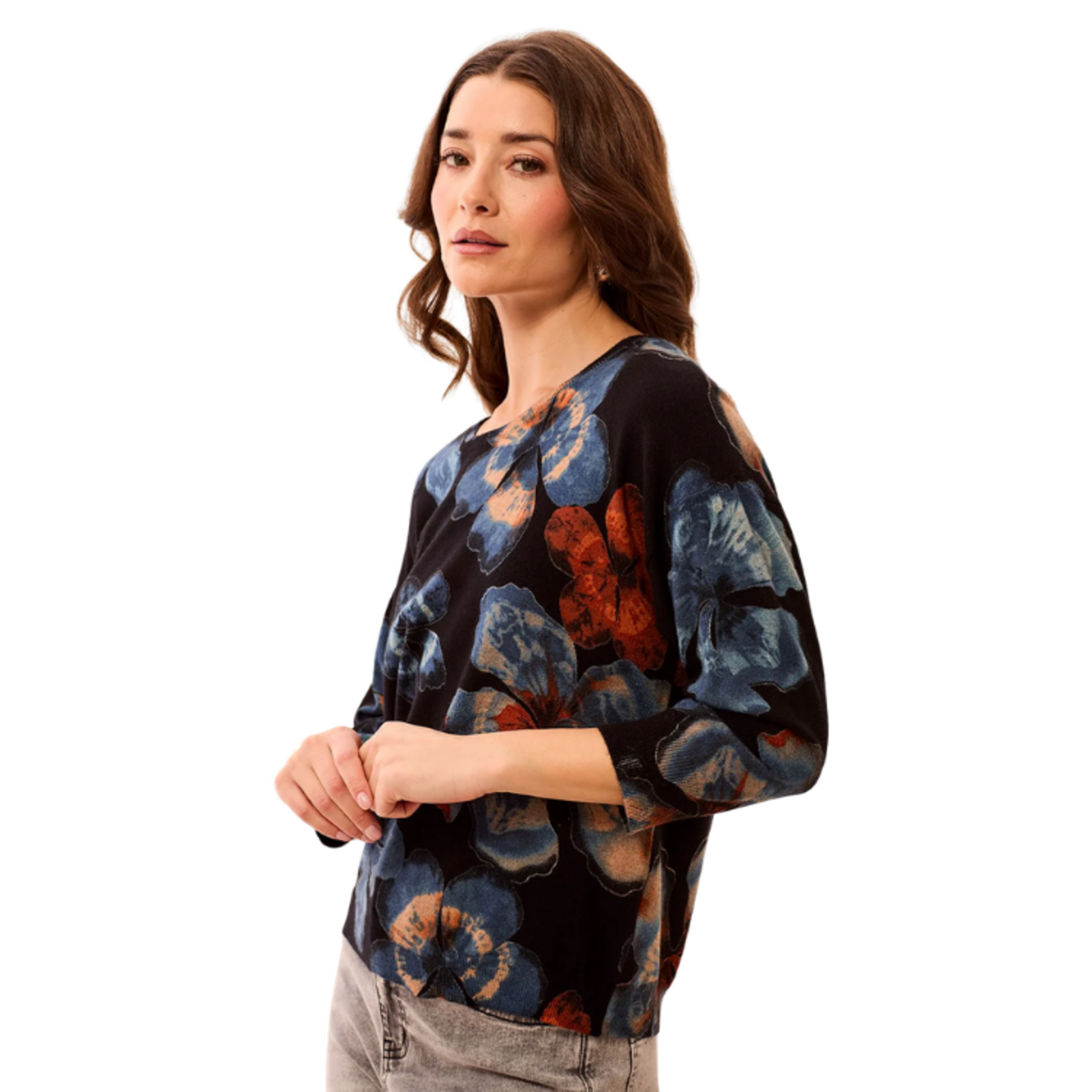 Tribal Tribal - Soft Yarn Three-Quarter Sleeve Crewneck Sweater