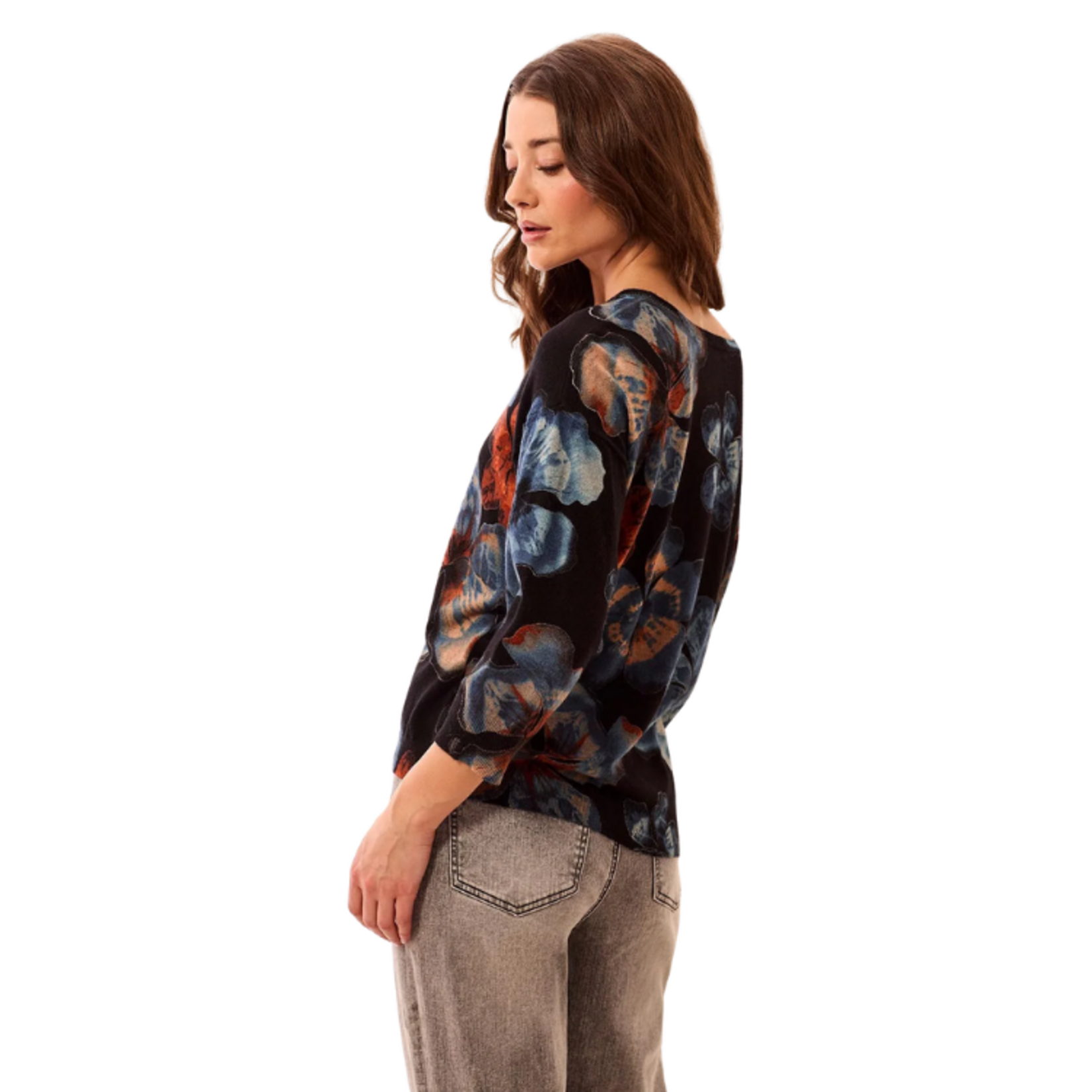 Tribal Tribal - Soft Yarn Three-Quarter Sleeve Crewneck Sweater