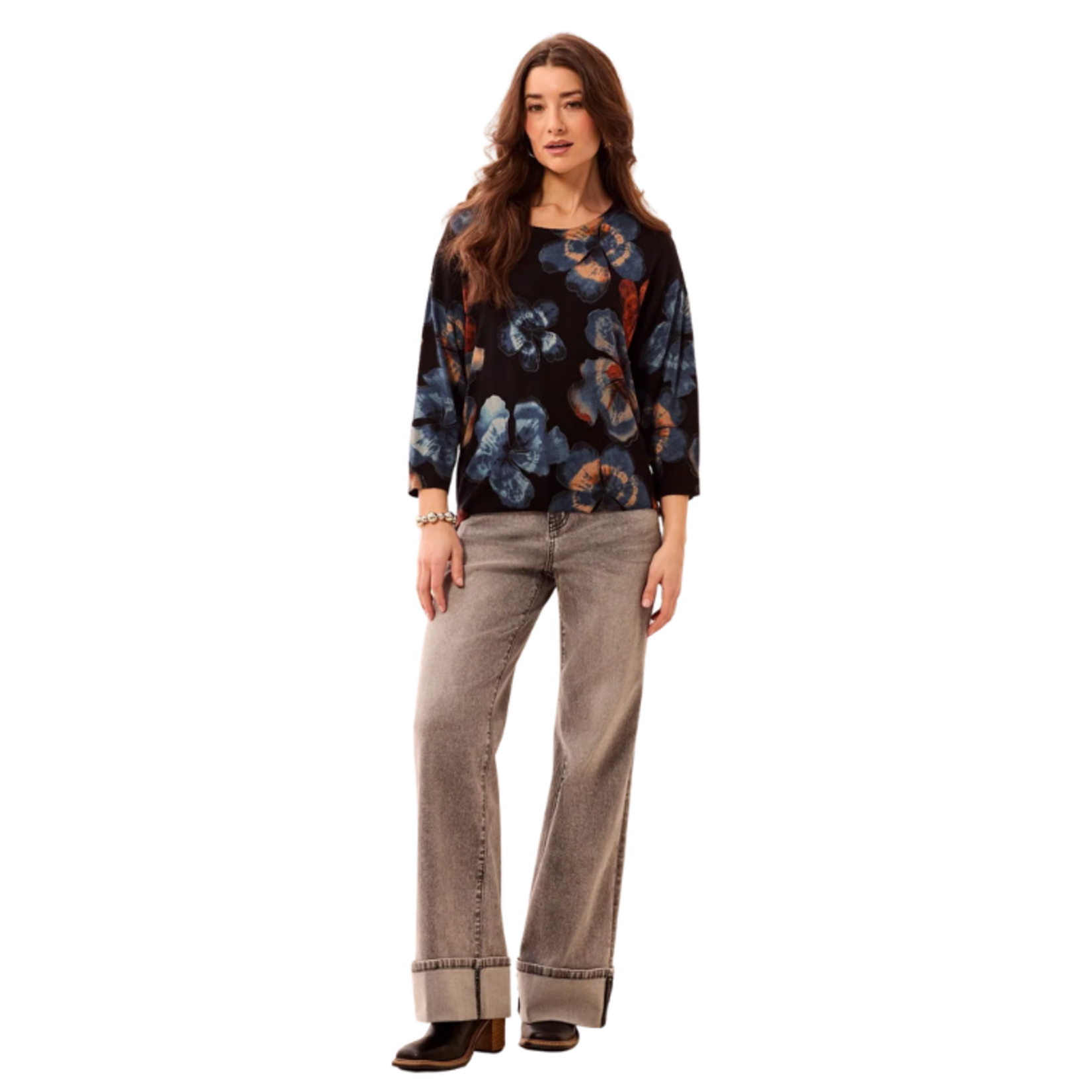 Tribal Tribal - Soft Yarn Three-Quarter Sleeve Crewneck Sweater