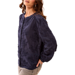 Tribal Long-Sleeve Button Front Blouse w/ Embroidered Detail