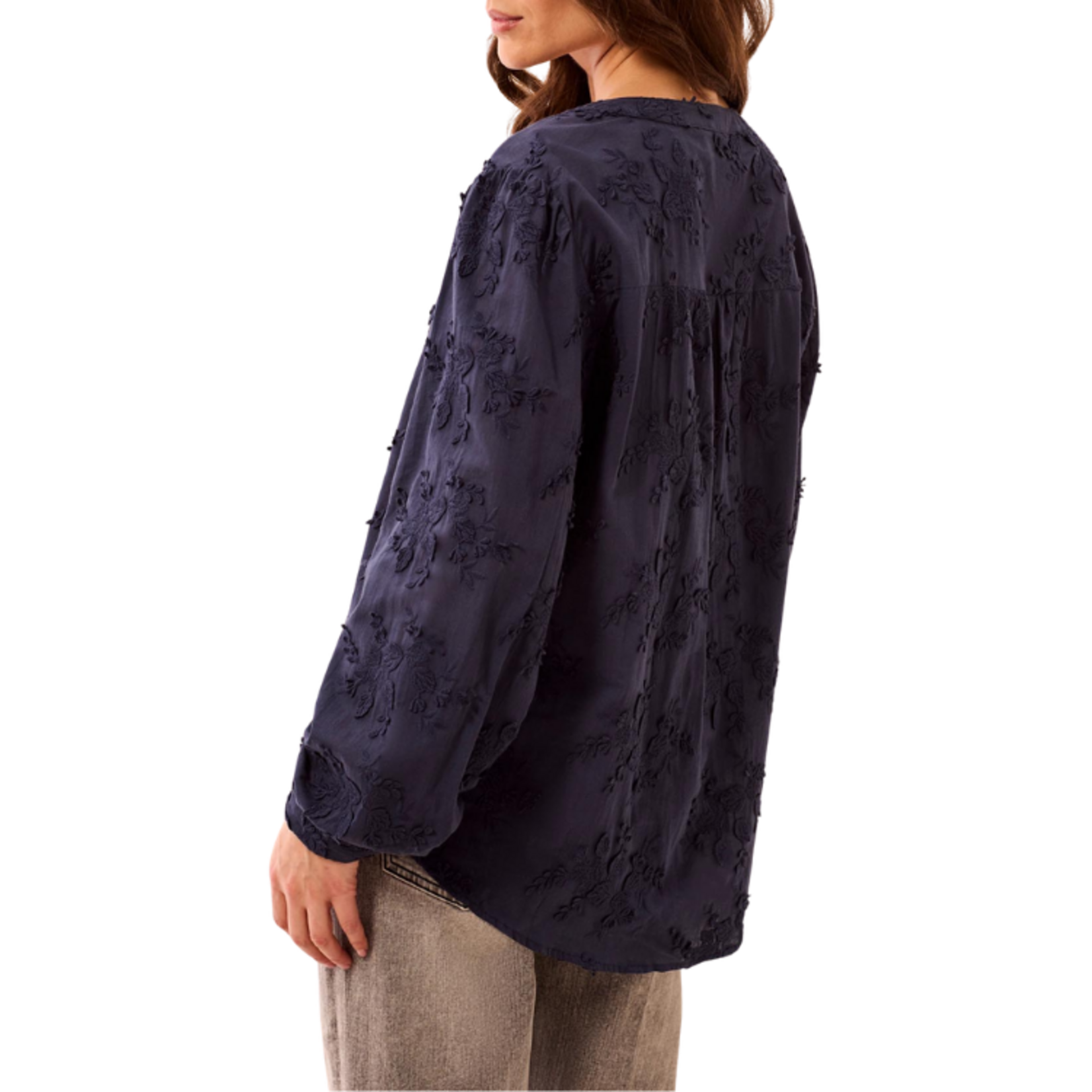 Tribal Tribal - Long-Sleeve Button Front Blouse w/ Embroidered Detail