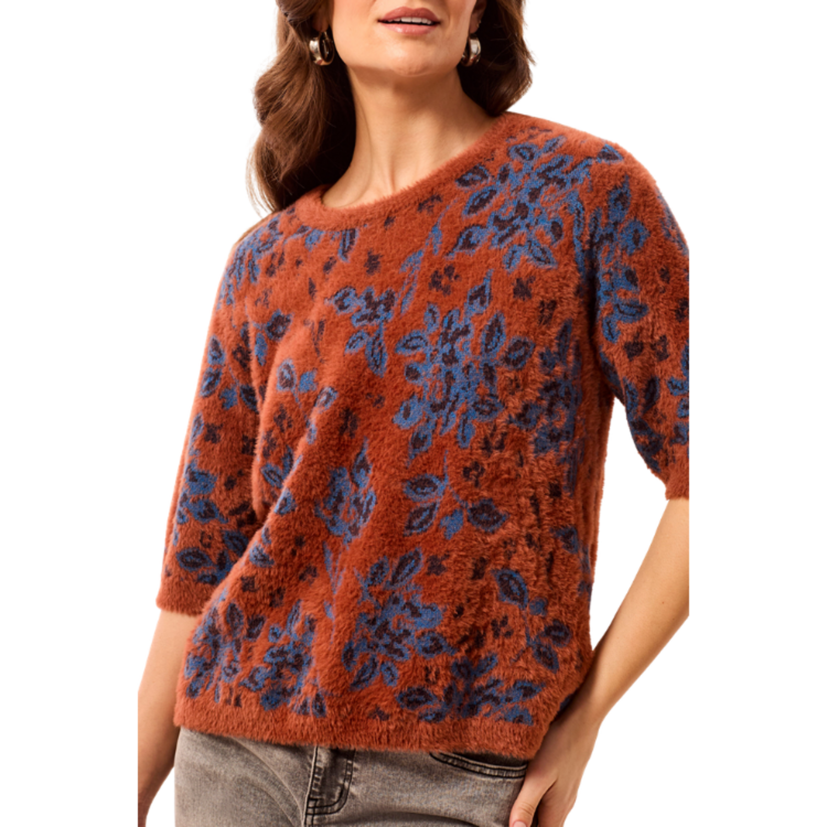 Tribal Tribal - Elbow Sleeve Crew Neck Sweater w/ Detail