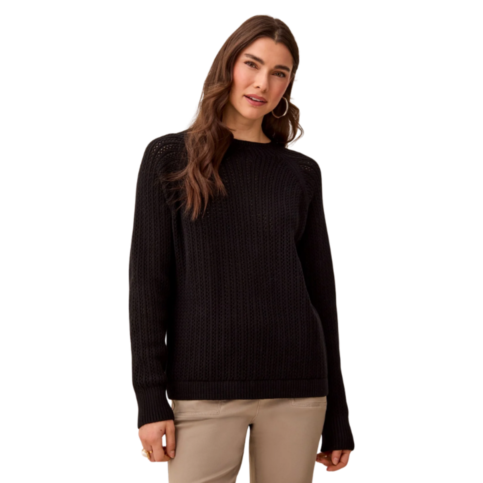 Tribal Tribal - Pointelle Button-Back Long Sleeve Sweater