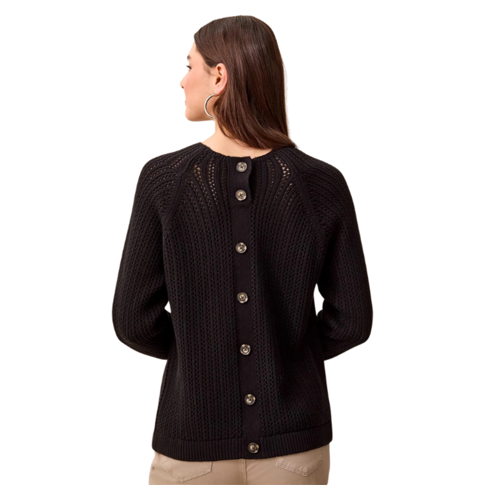 Tribal Tribal - Pointelle Button-Back Long Sleeve Sweater