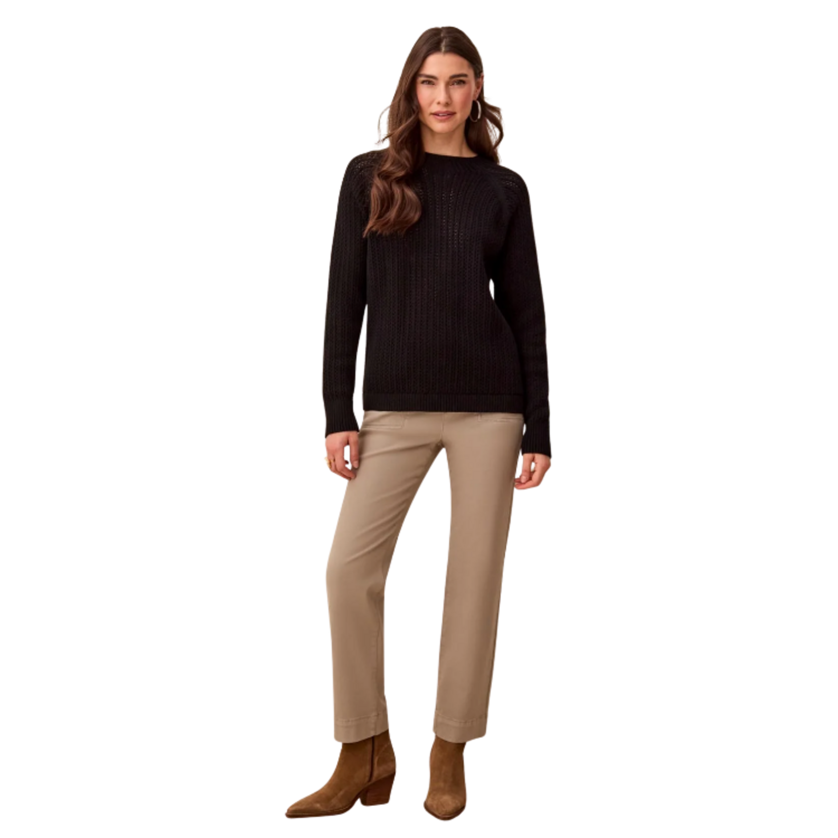 Tribal Tribal - Pointelle Button-Back Long Sleeve Sweater