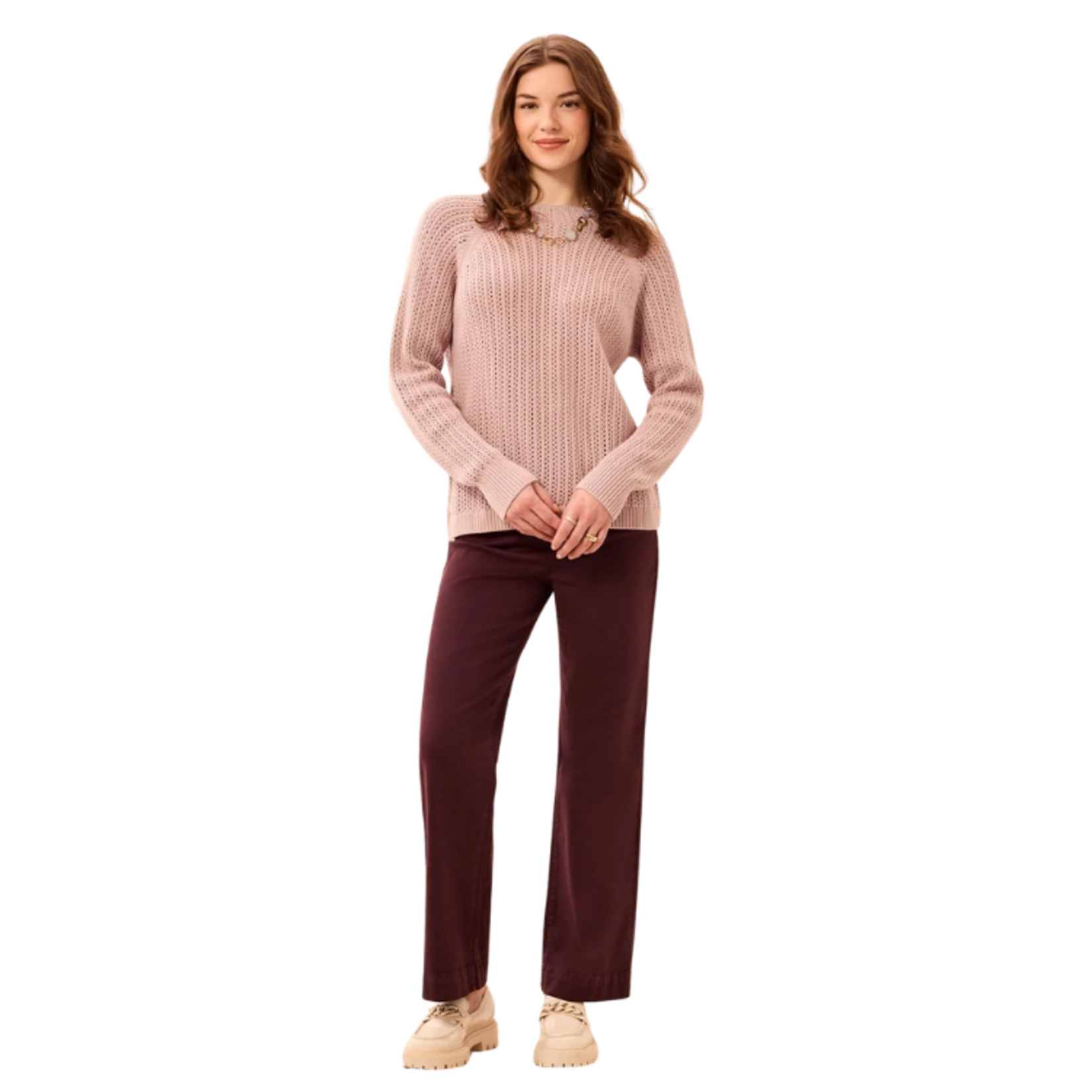Tribal Tribal - Pointelle Button-Back Long Sleeve Sweater