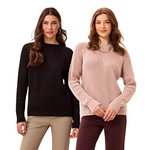 Tribal Pointelle Button-Back Long Sleeve Sweater