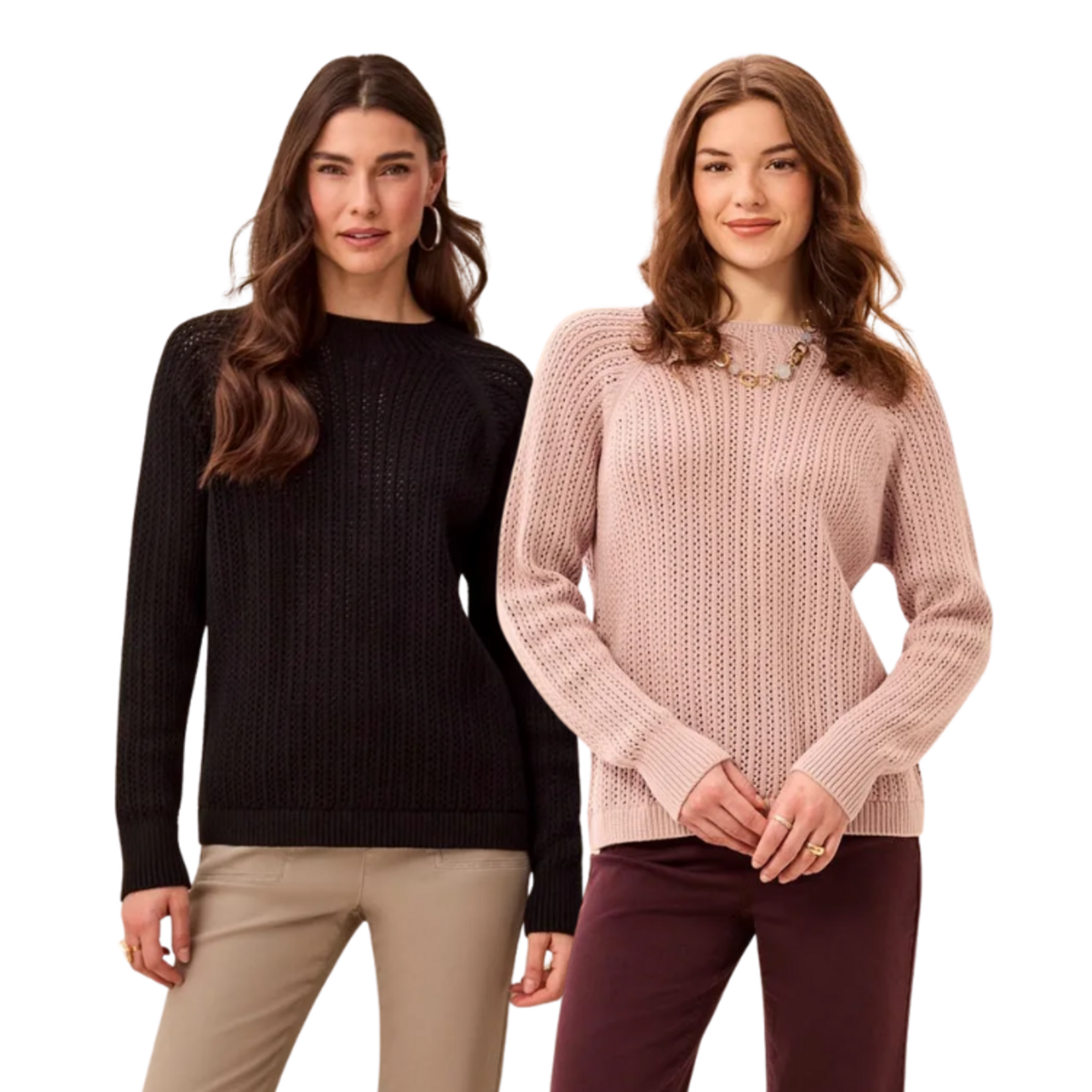 Tribal Tribal - Pointelle Button-Back Long Sleeve Sweater
