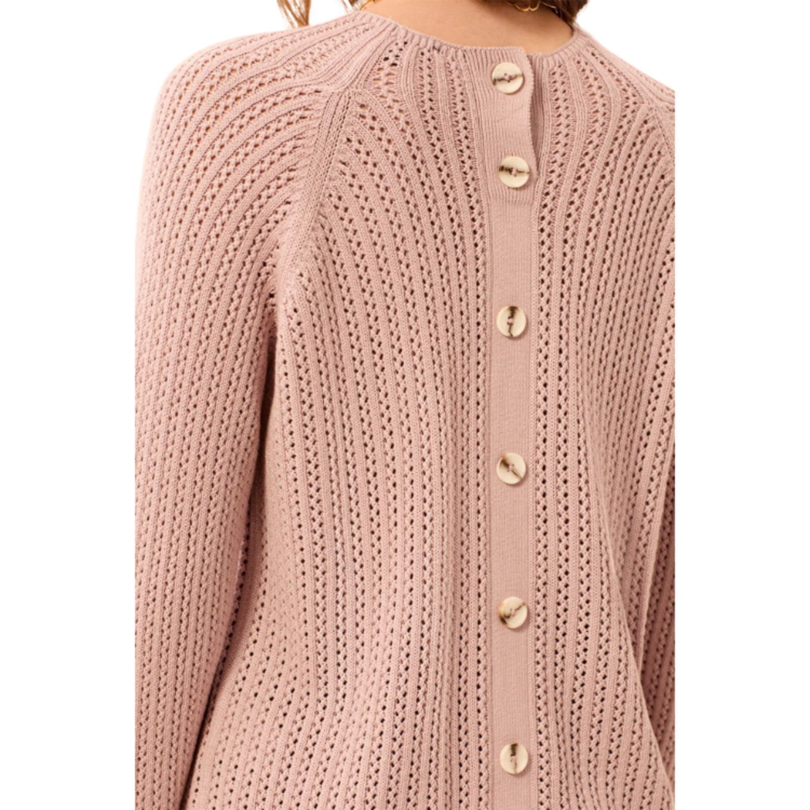Tribal Tribal - Pointelle Button-Back Long Sleeve Sweater