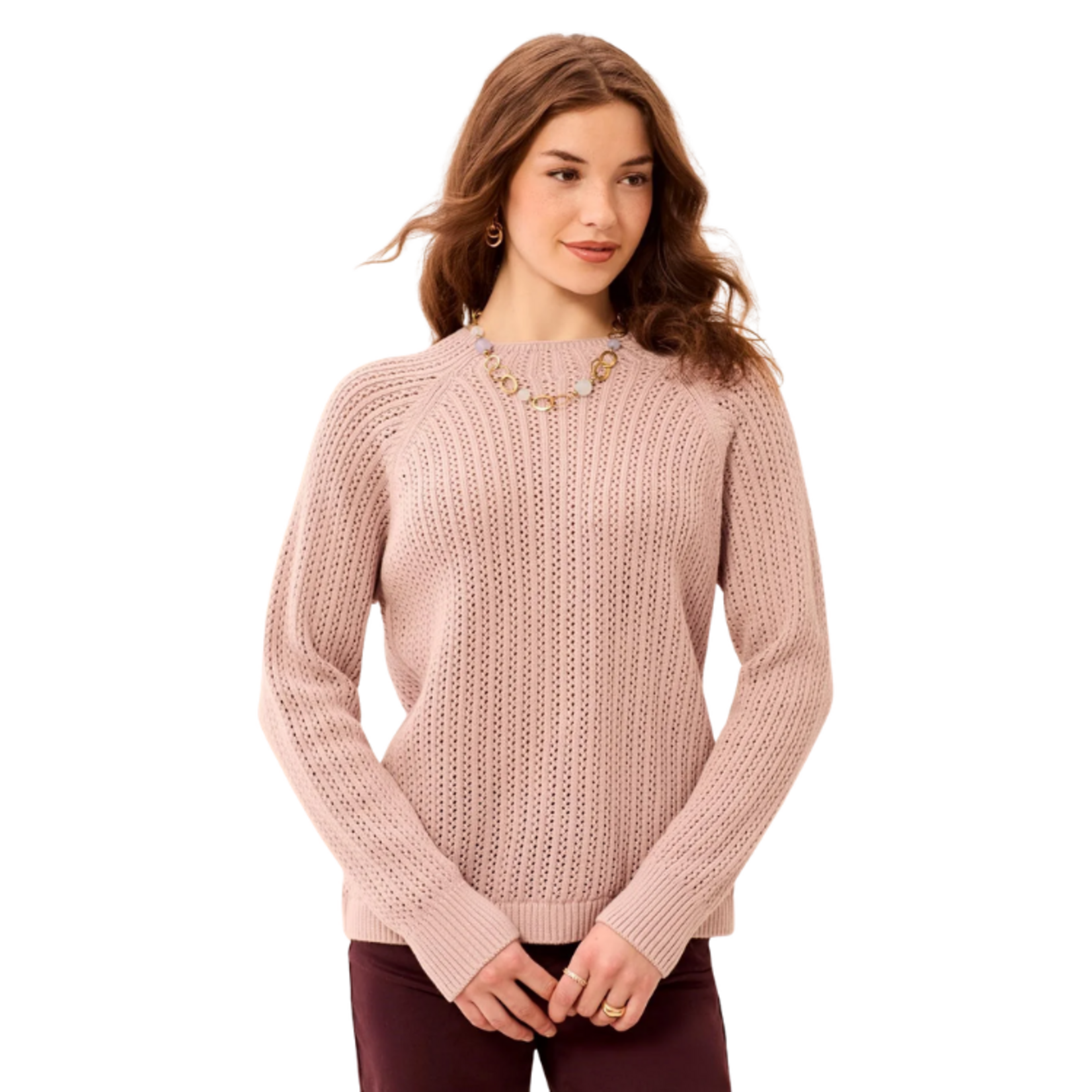 Tribal Tribal - Pointelle Button-Back Long Sleeve Sweater