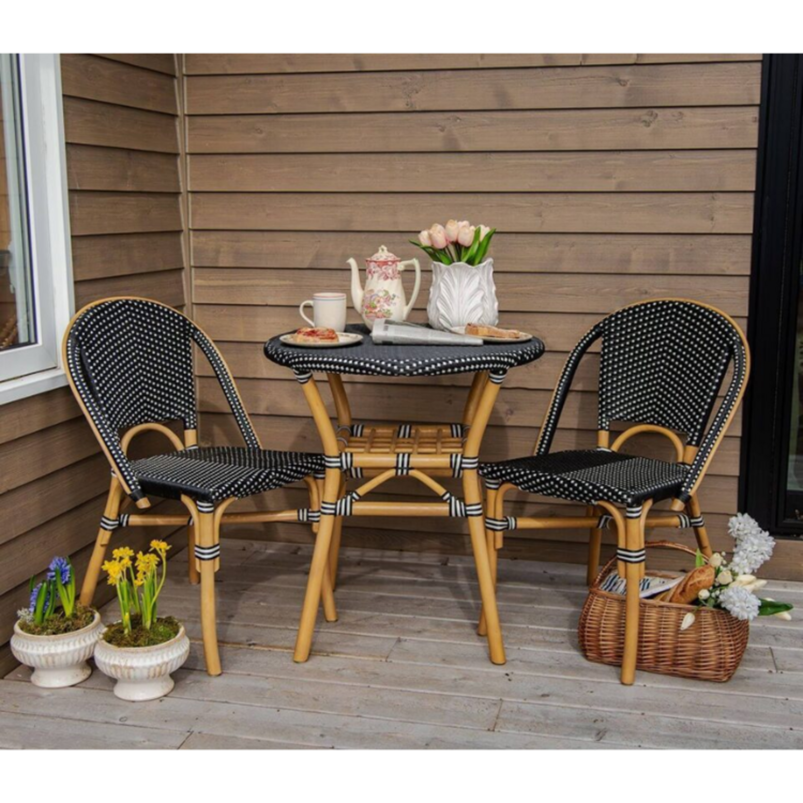 Bacon Basket Ware Black Bistro Set - One Table Two Chairs