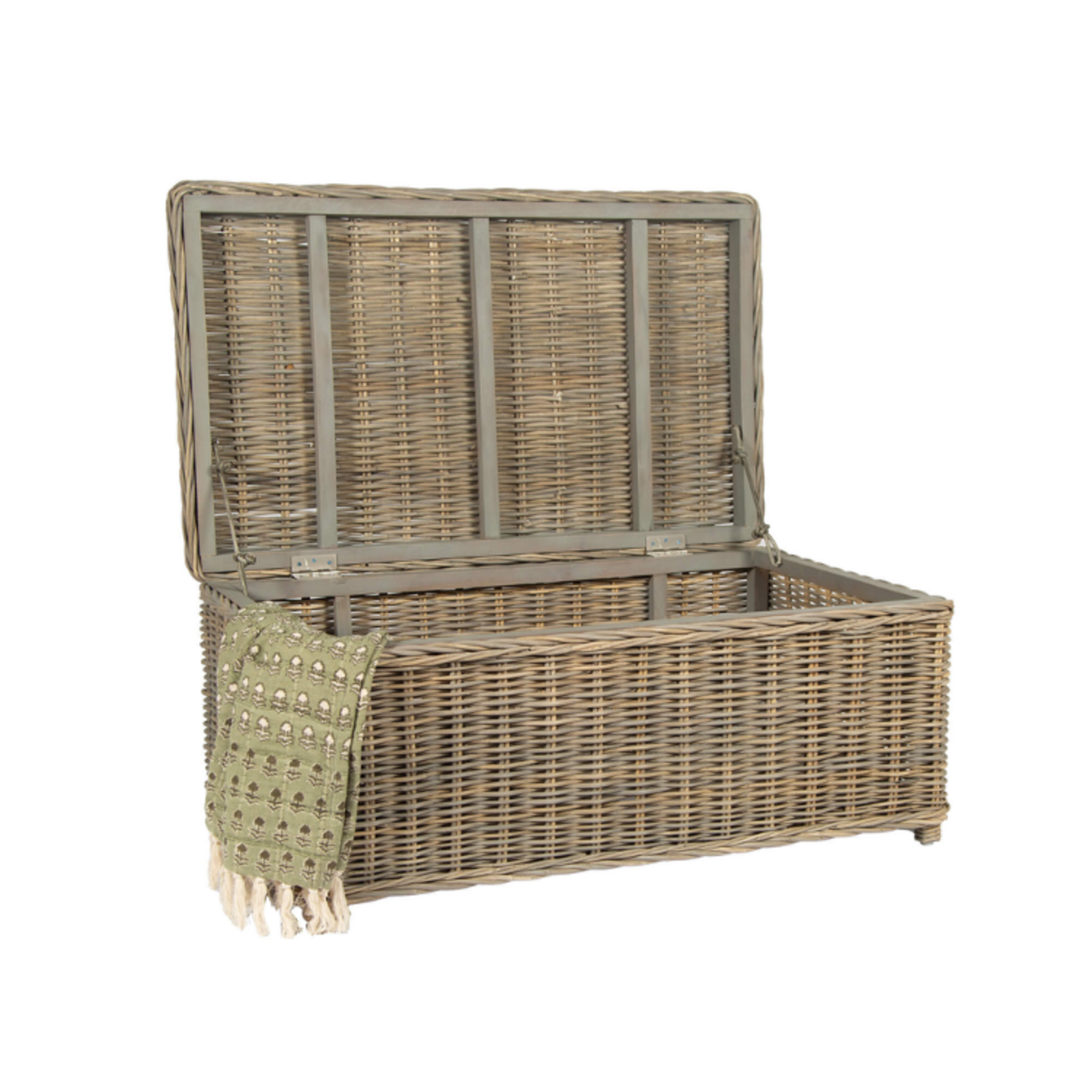 Bacon Basket Ware Rectangular Kubu Coffee Table w/ Storage Leather Handle