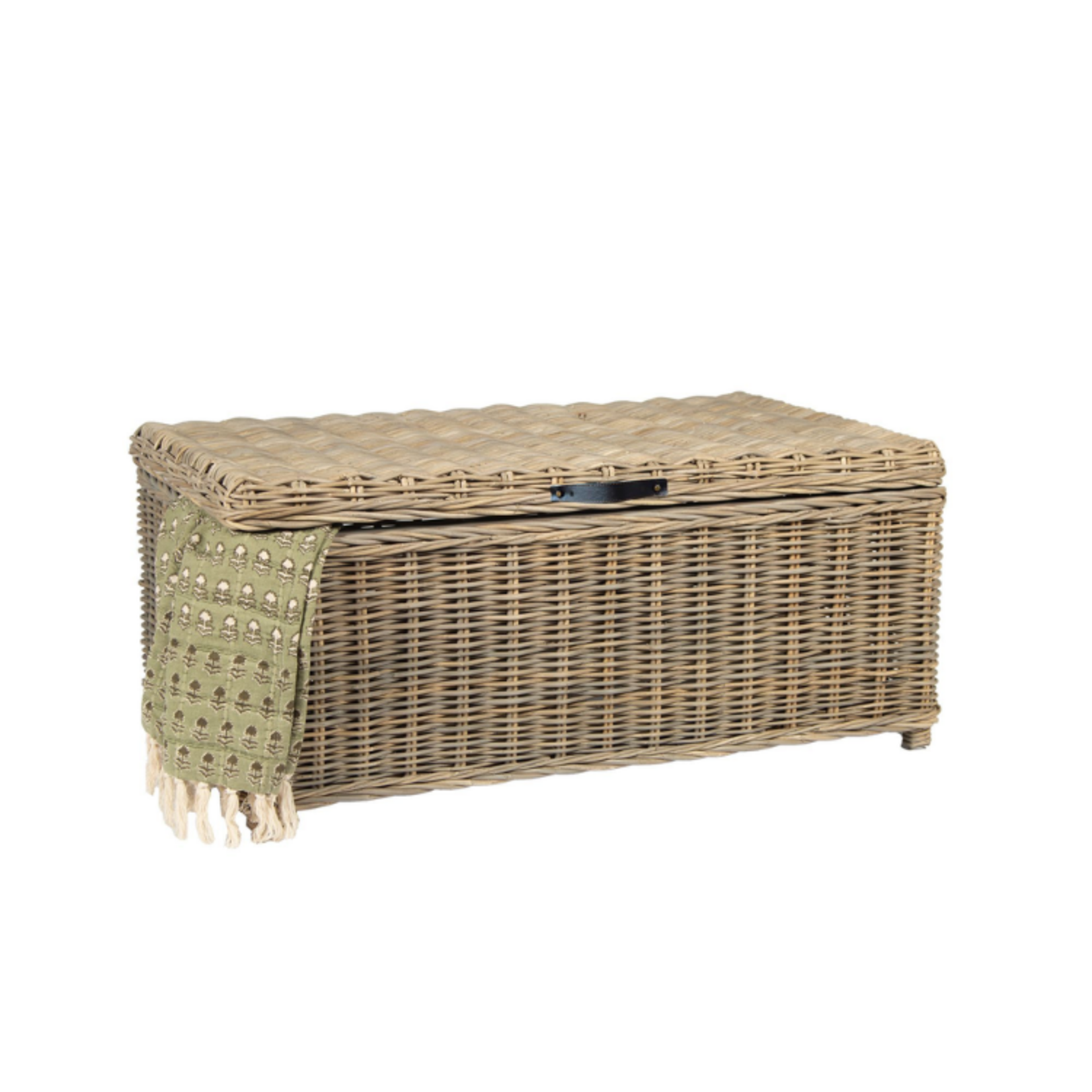 Bacon Basket Ware Rectangular Kubu Coffee Table w/ Storage Leather Handle