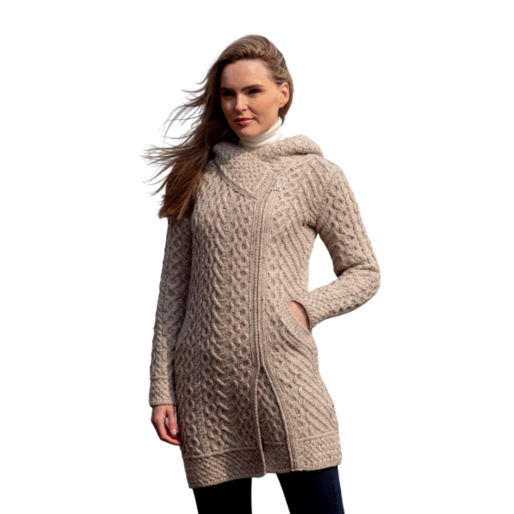 Aran Crafts - Heart Design Hooded Coat