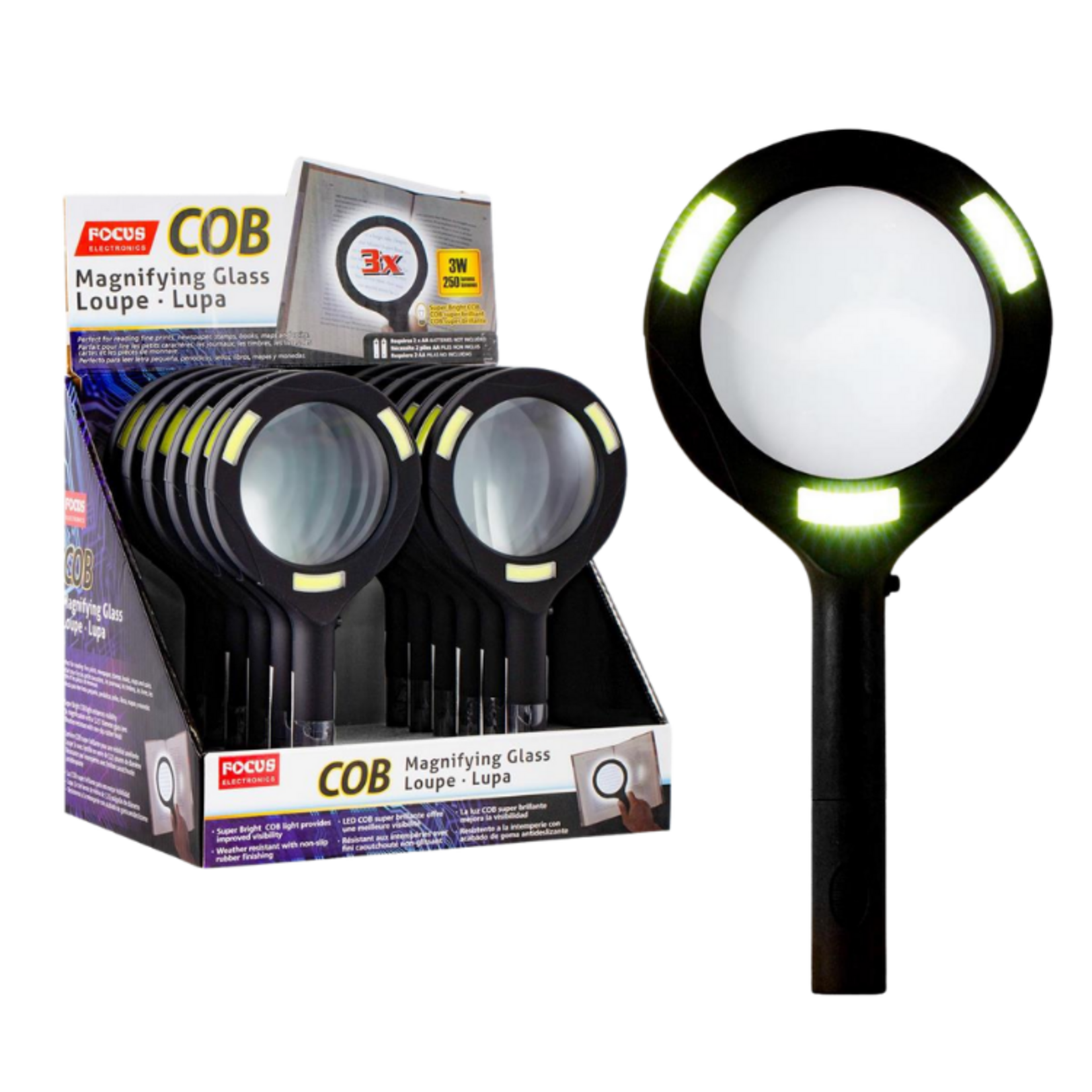 Focus Electronics COB Magnifying Glass w/Rubber Coated Handle