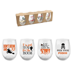 Hoot Set/4 Halloween Stemless Wine Glasses