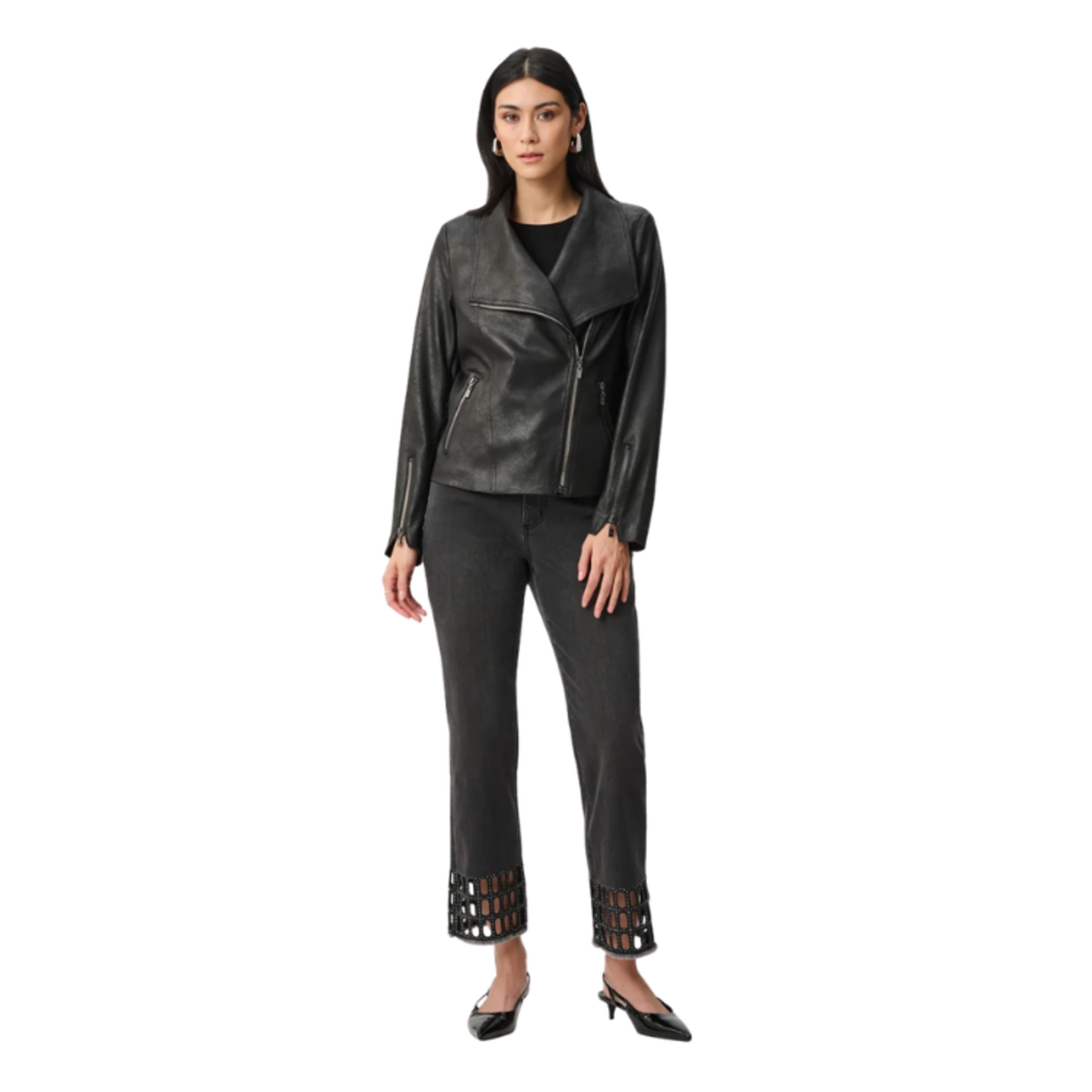 Joseph Ribkoff Joseph Ribkoff - Foiled Knit Fitted Biker Jacket