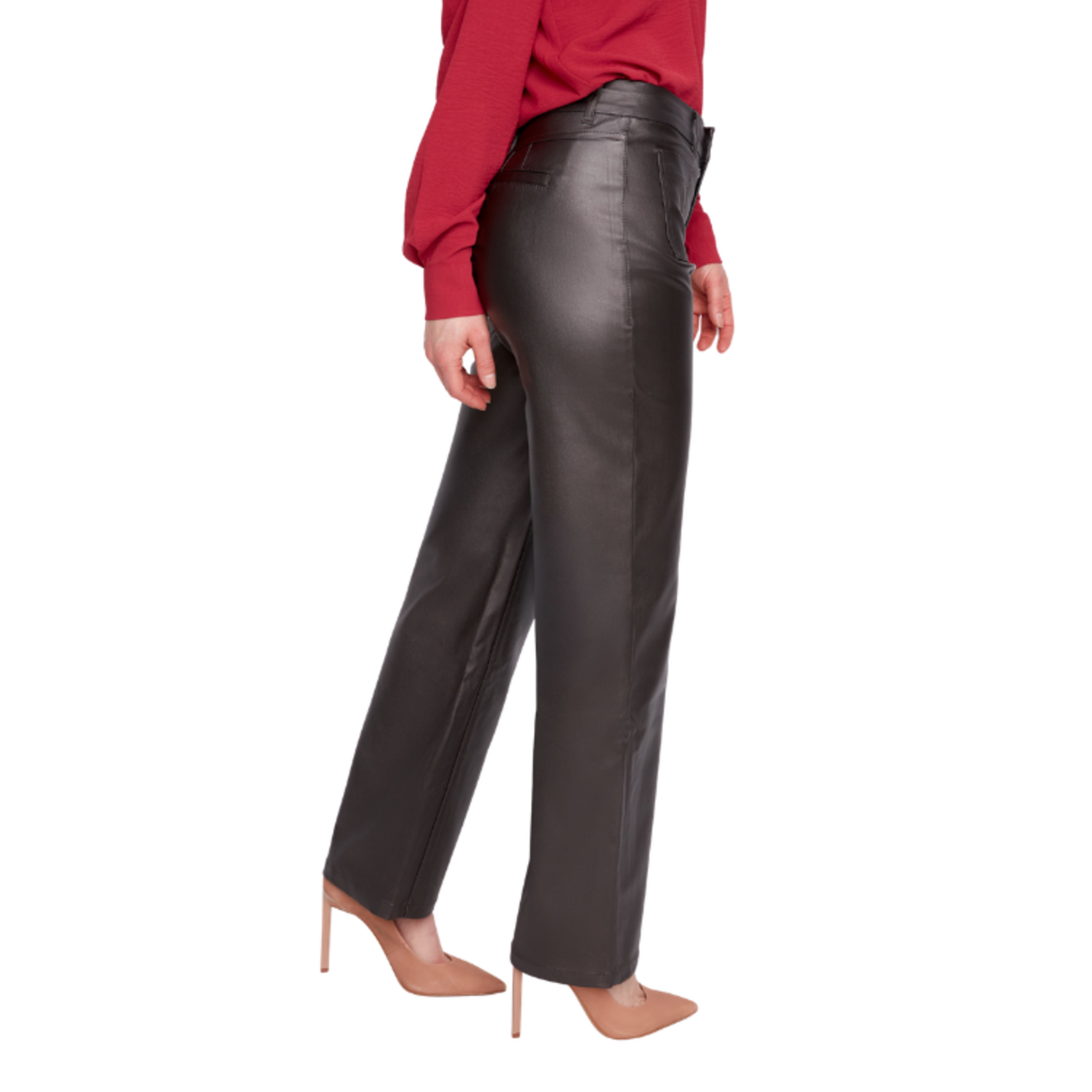 Renuar Renuar - High-Waisted Faux Leather Straight Leg Pants