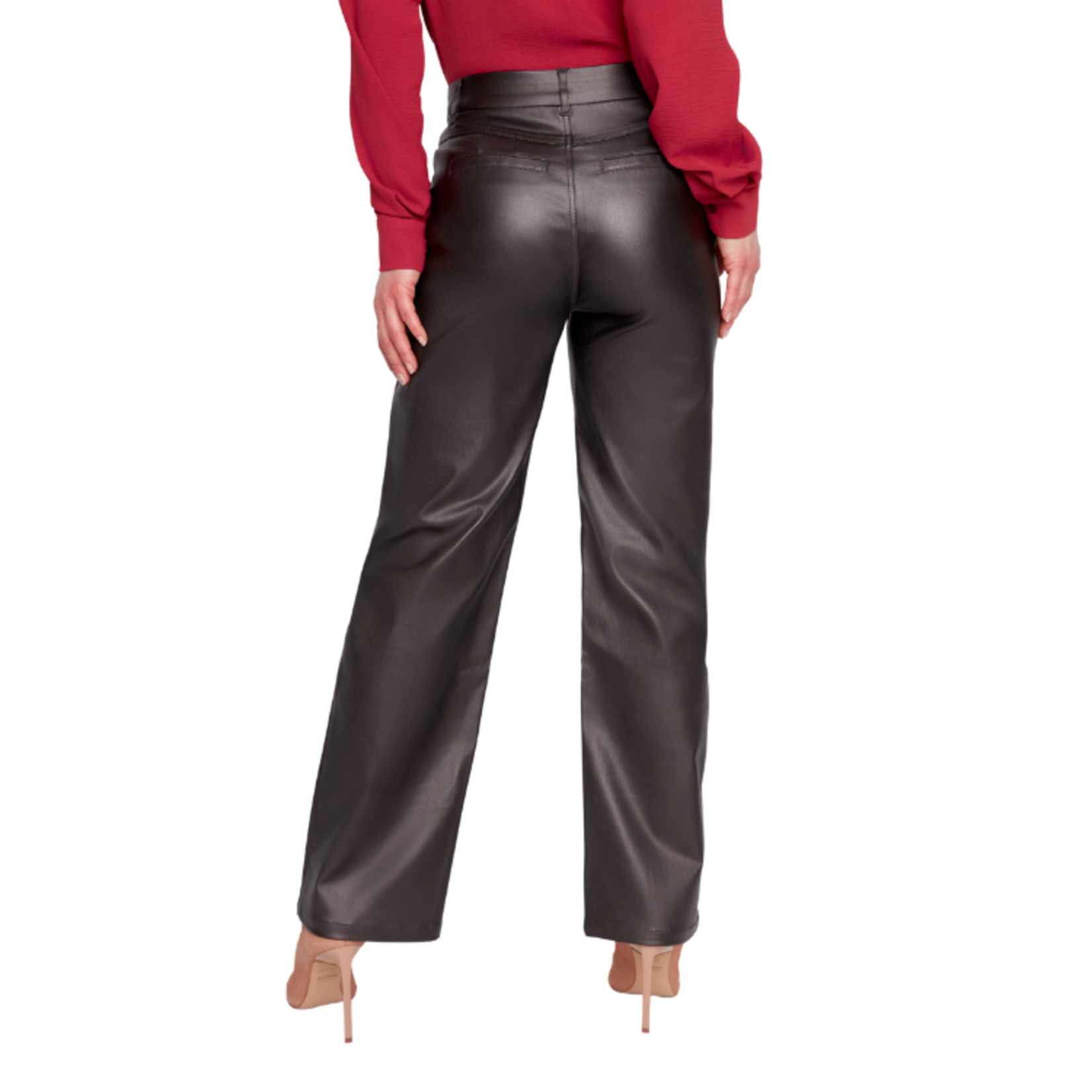 Renuar Renuar - High-Waisted Faux Leather Straight Leg Pants