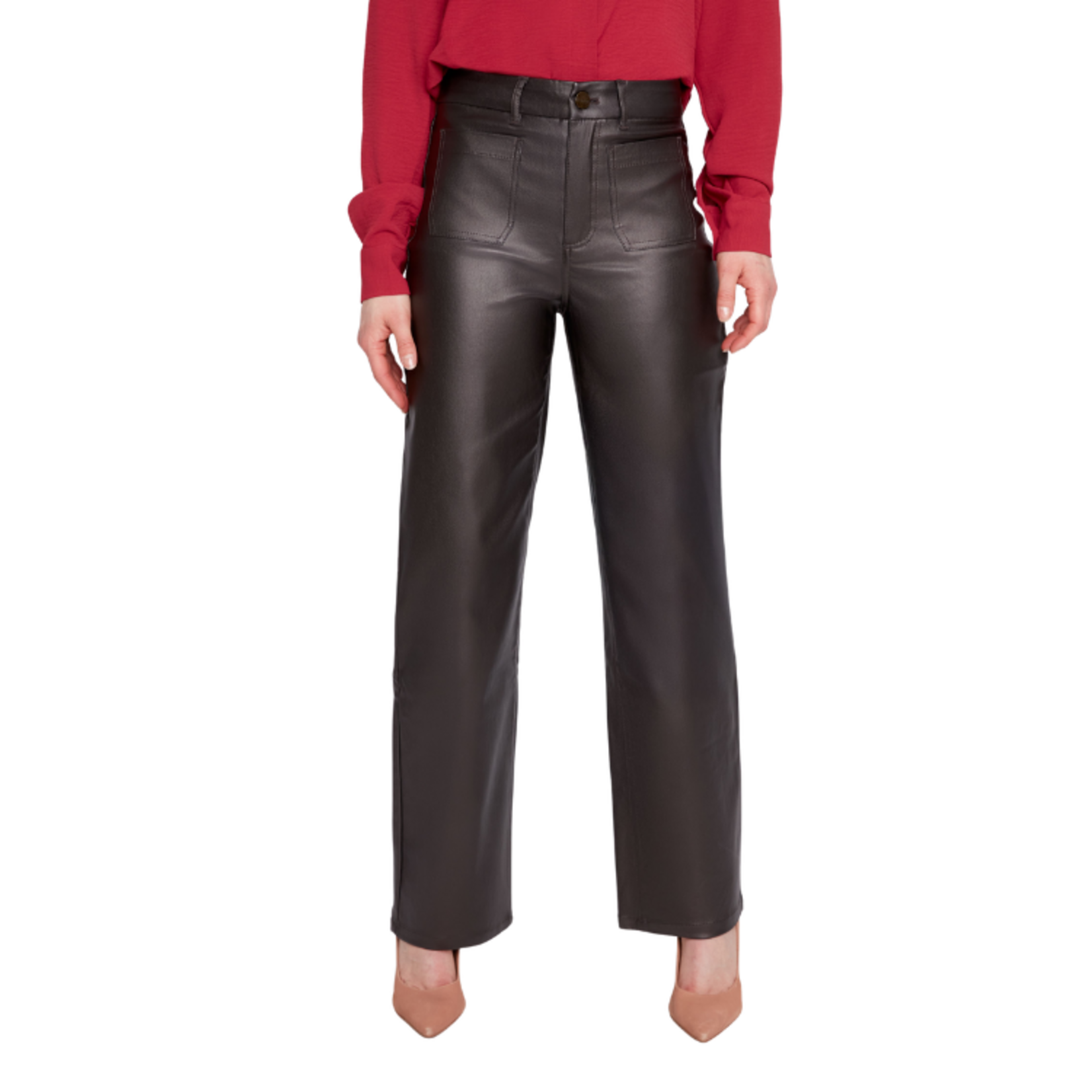 Renuar Renuar - High-Waisted Faux Leather Straight Leg Pants
