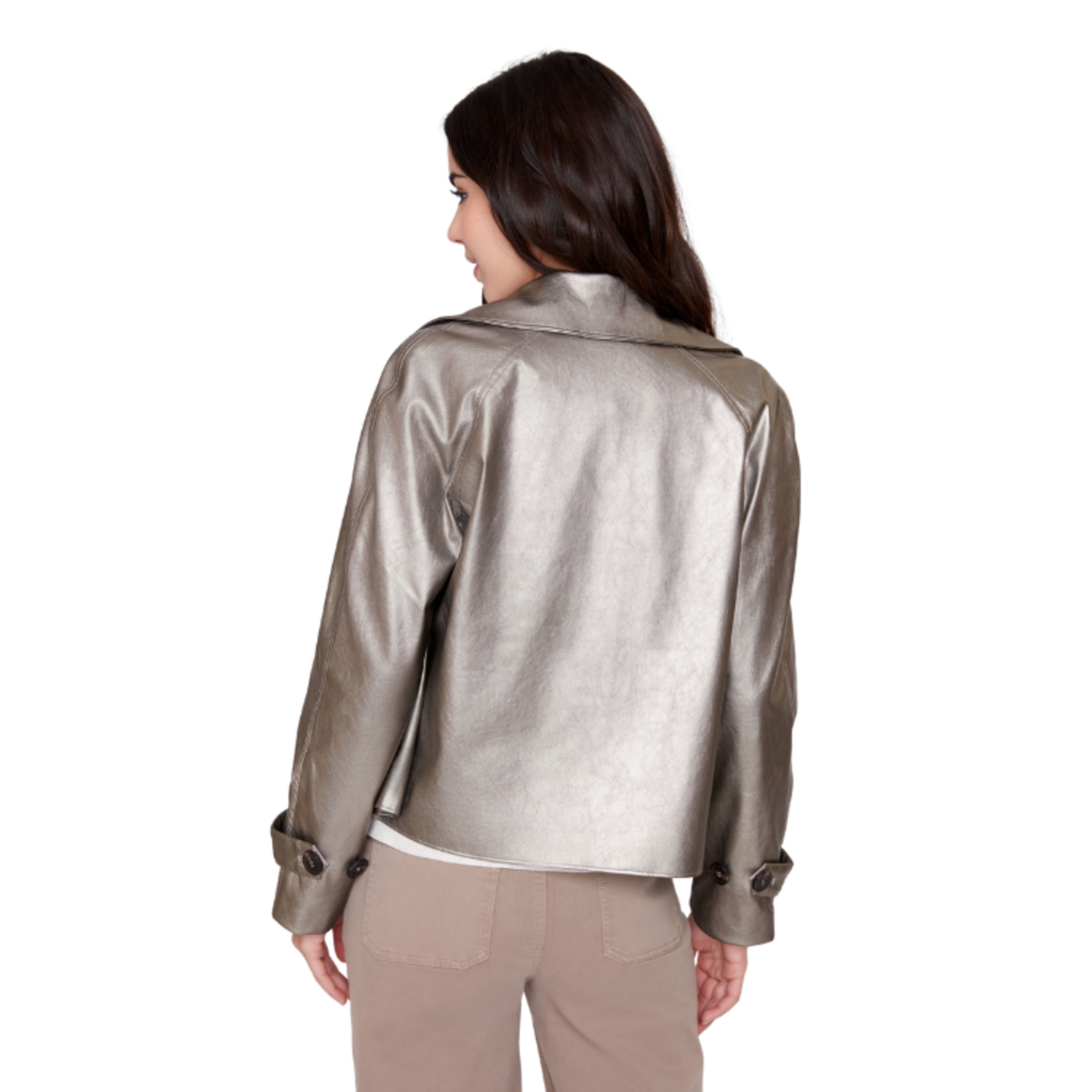 Renuar Renuar - Metallic Faux Leather Double-Breasted Jacket