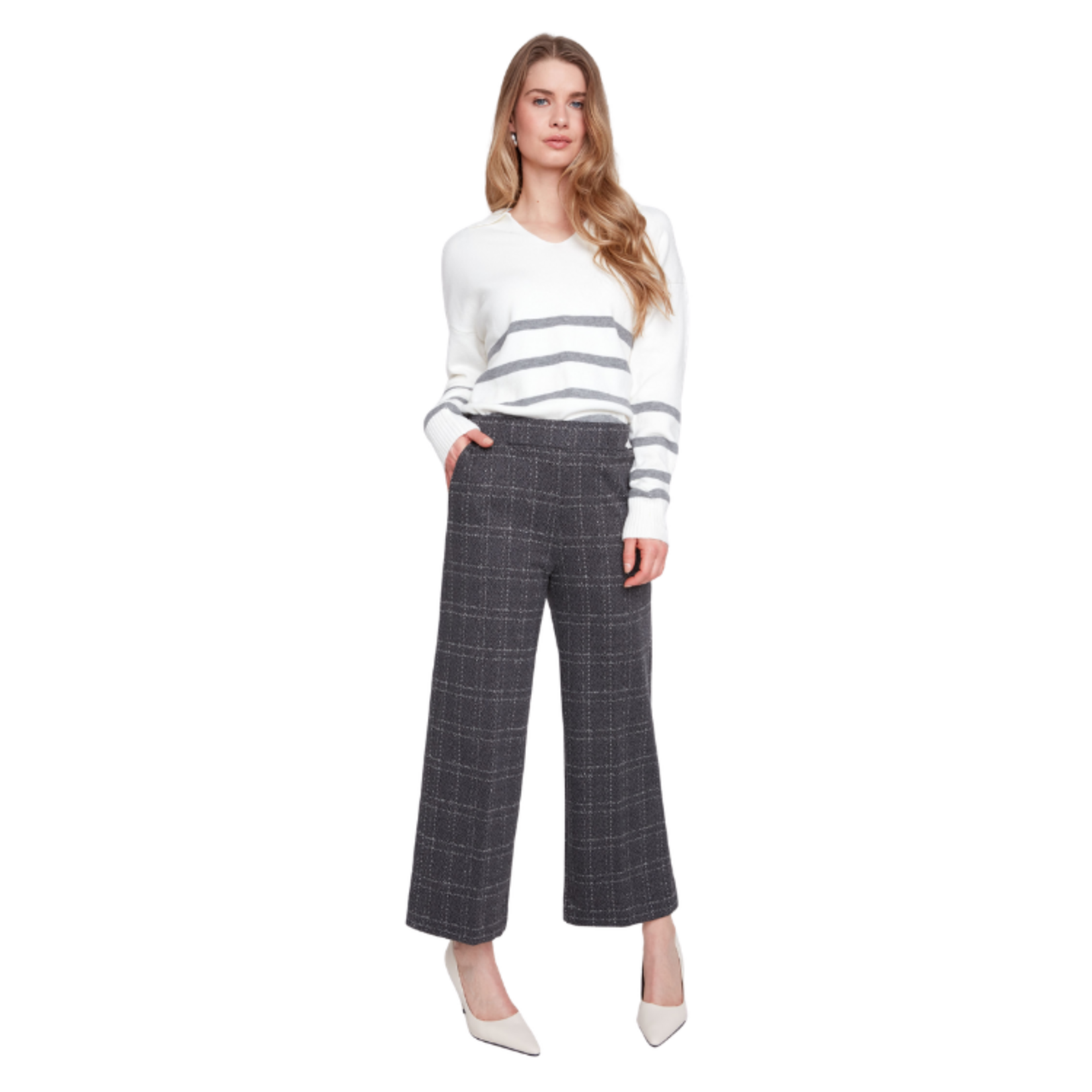 Renuar Renuar - Herringbone Plaid Wide Leg Pants