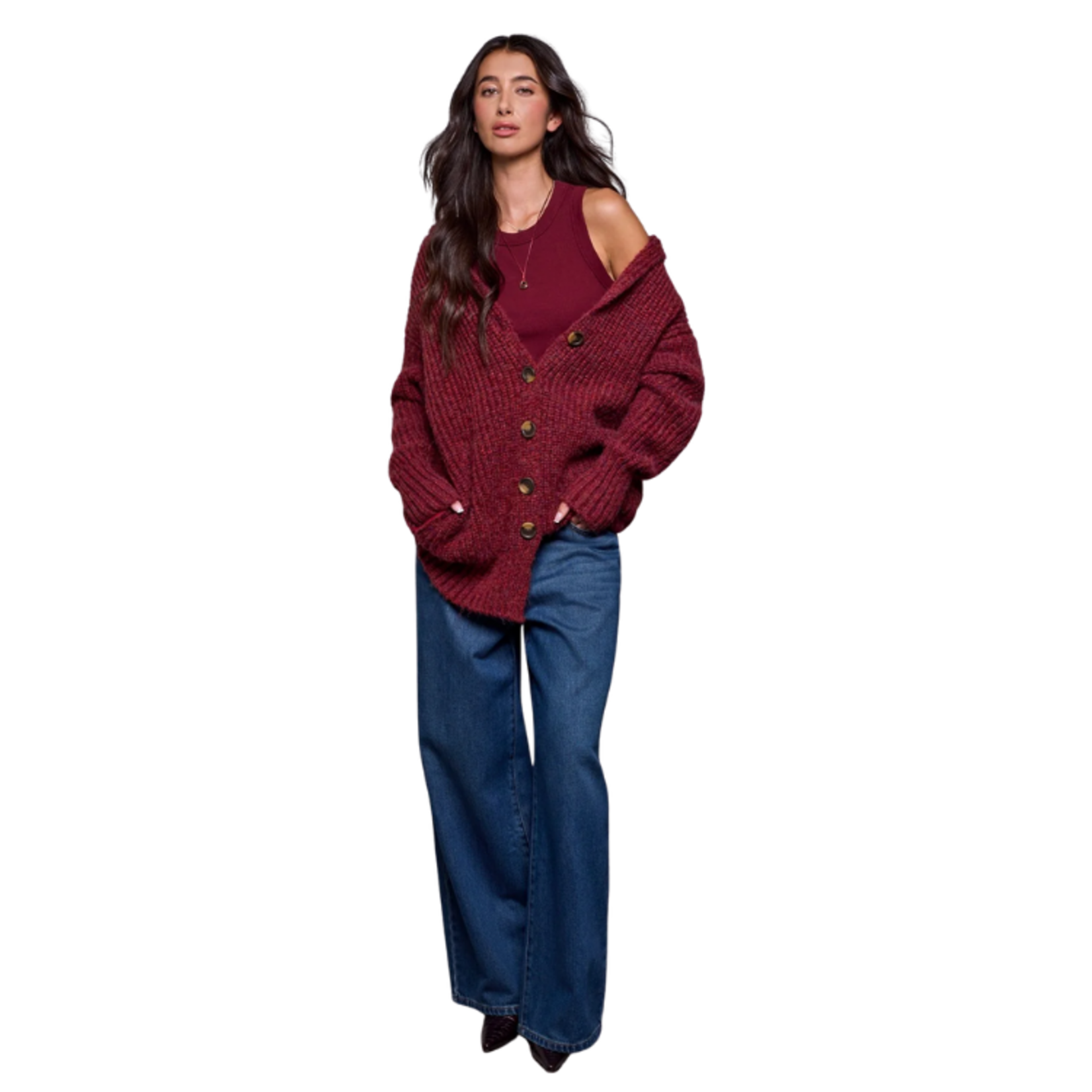 Tribal Tribal - Blue Thread Oversized Ribbed Knit Cardigan