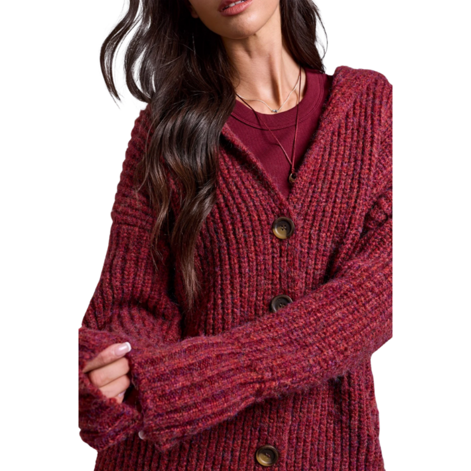 Tribal Tribal - Blue Thread Oversized Ribbed Knit Cardigan