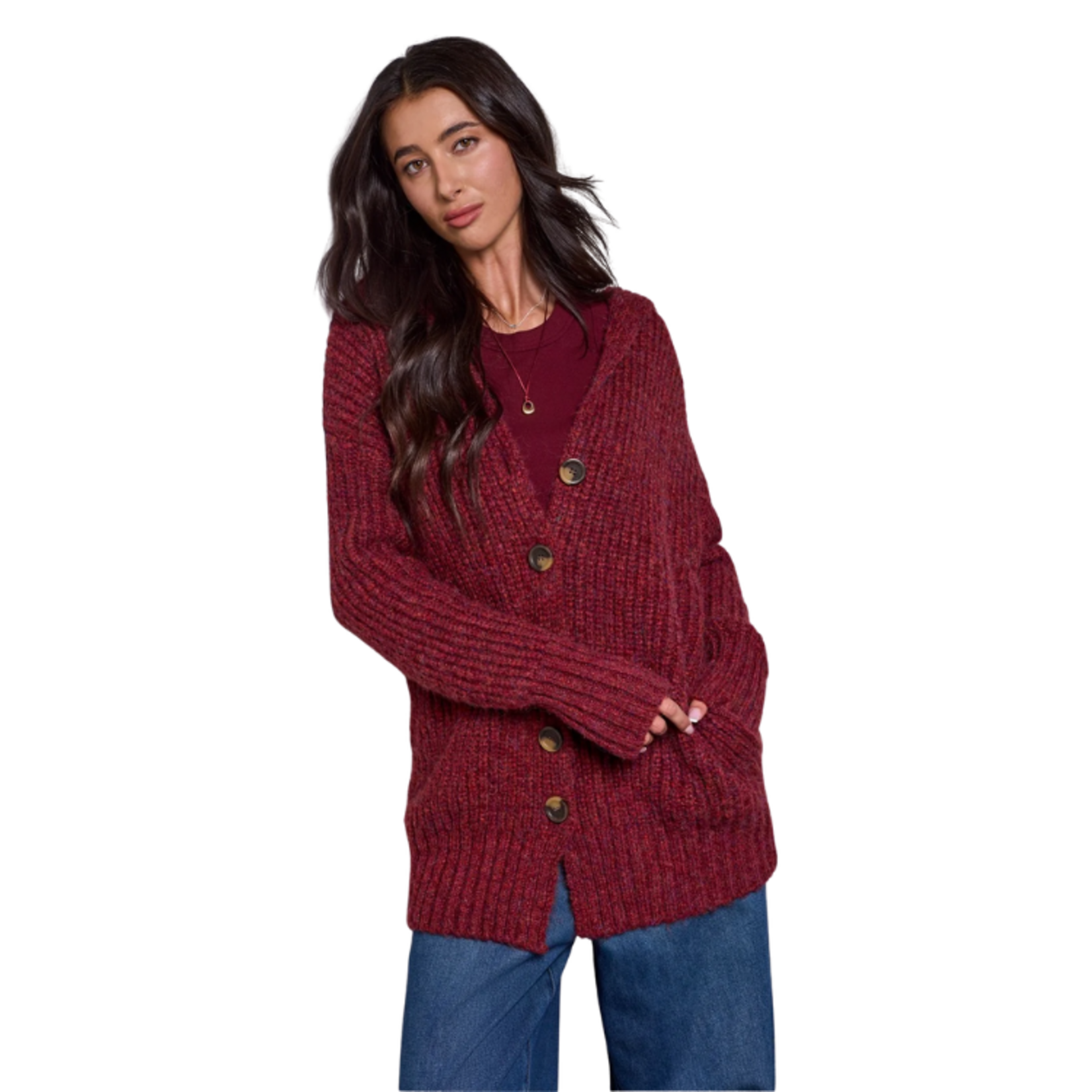 Tribal Tribal - Blue Thread Oversized Ribbed Knit Cardigan