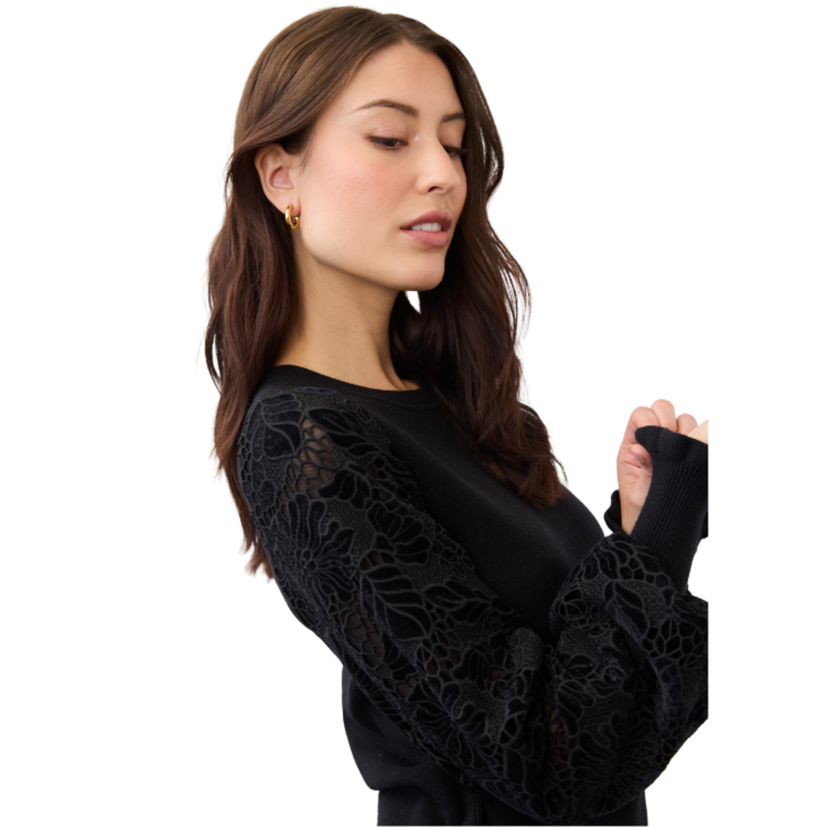French Dressing French Dressing - Velvet Floral Cutout Sleeve Sweater