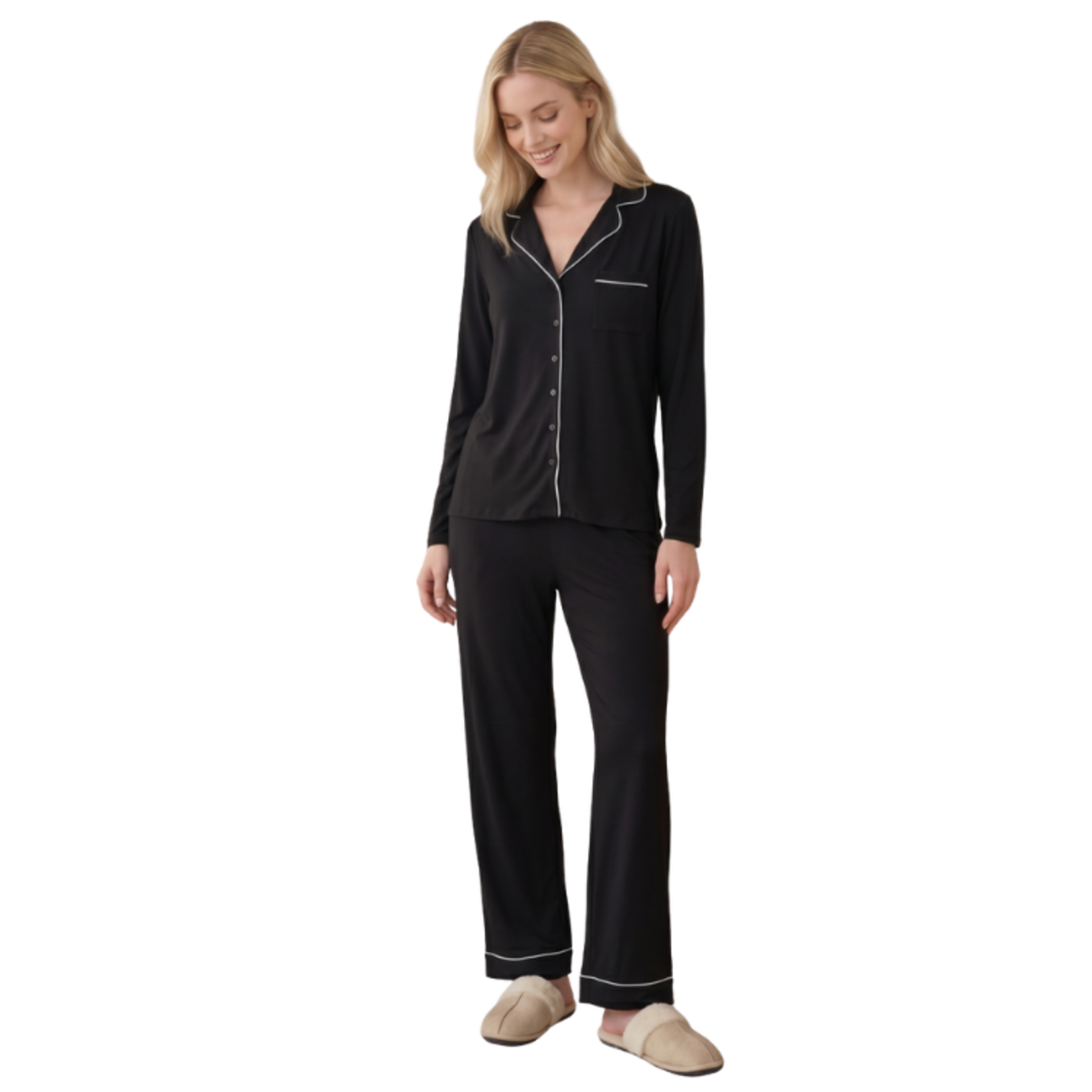 DKR & Co - Ladies Two Piece PJ Set with Contrast Piping Detail