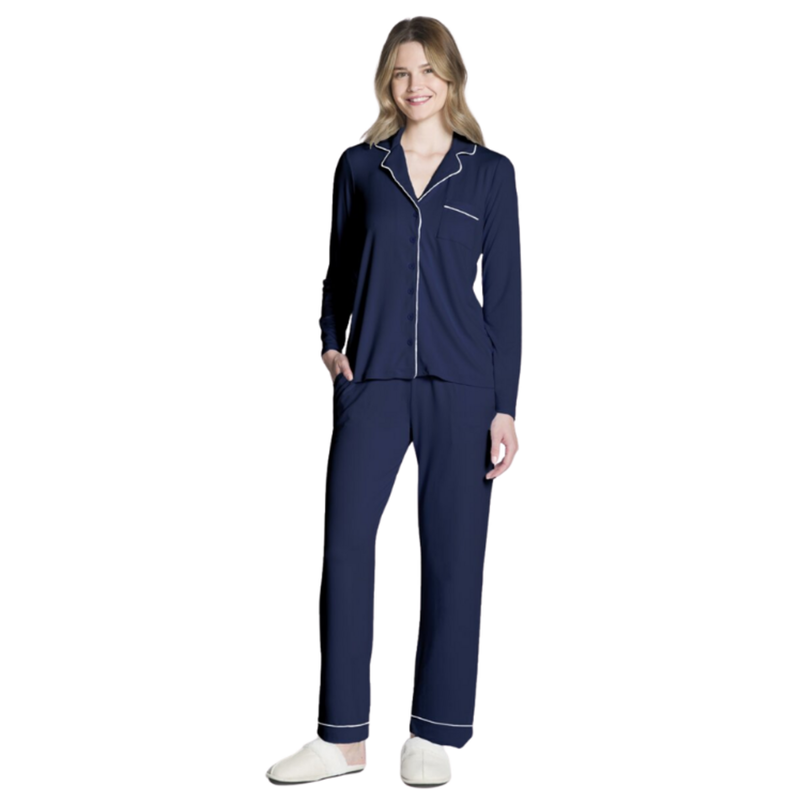 DKR & Co - Ladies Two Piece PJ Set with Contrast Piping Detail