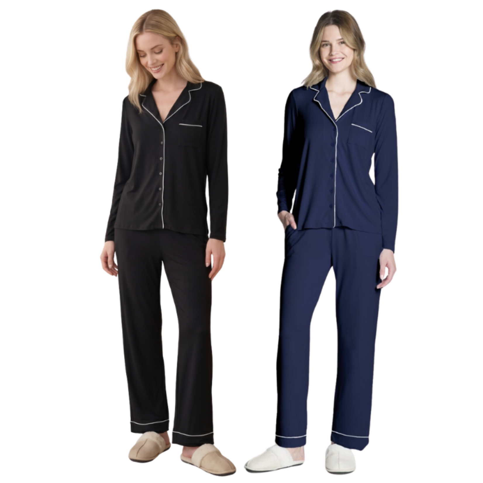DKR & Co - Ladies Two Piece PJ Set with Contrast Piping Detail