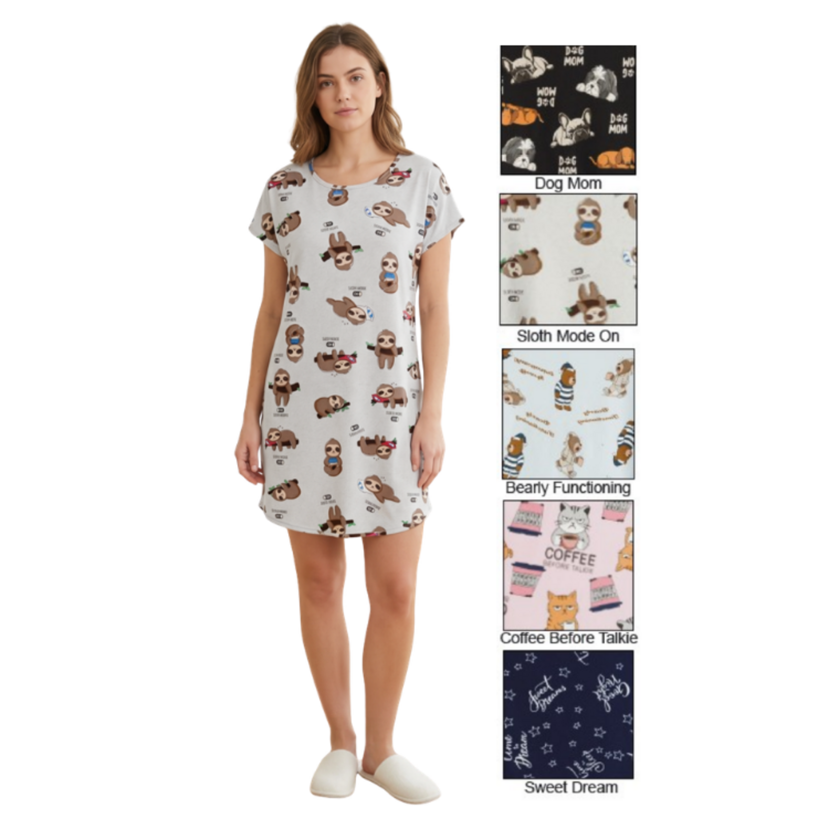 DKR & Co - Ladies Short-Sleeve Printed Night Shirt