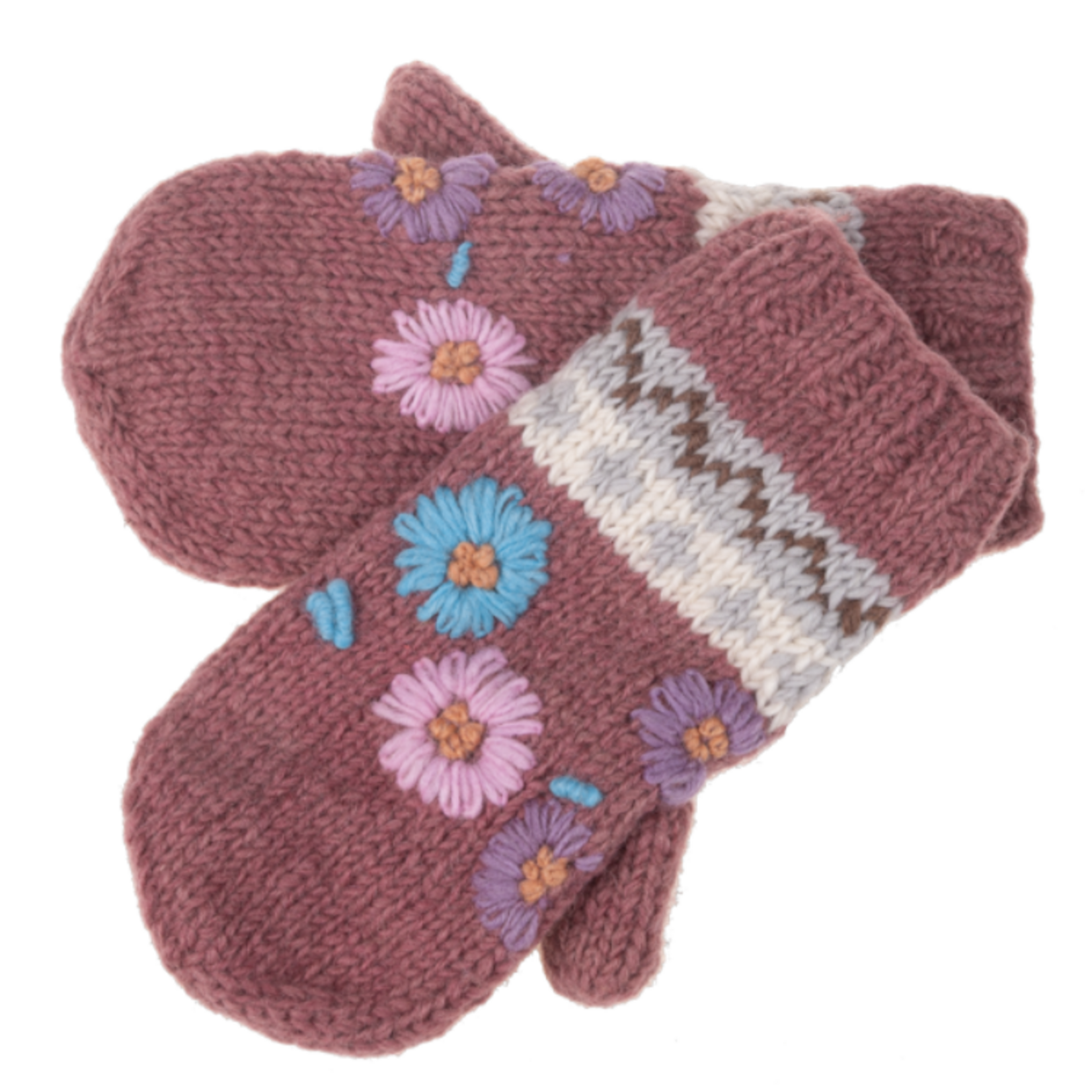 Knit Floral Mitten Pair