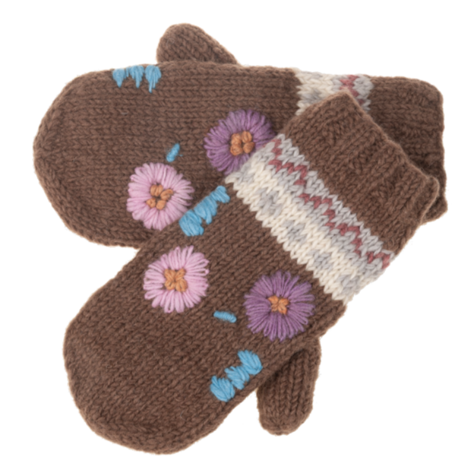 Knit Floral Mitten Pair