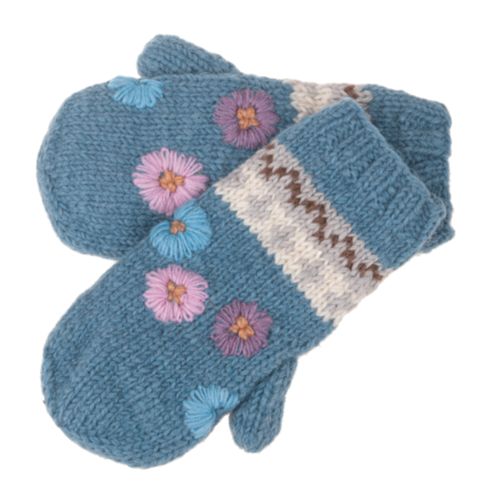 Knit Floral Mitten Pair