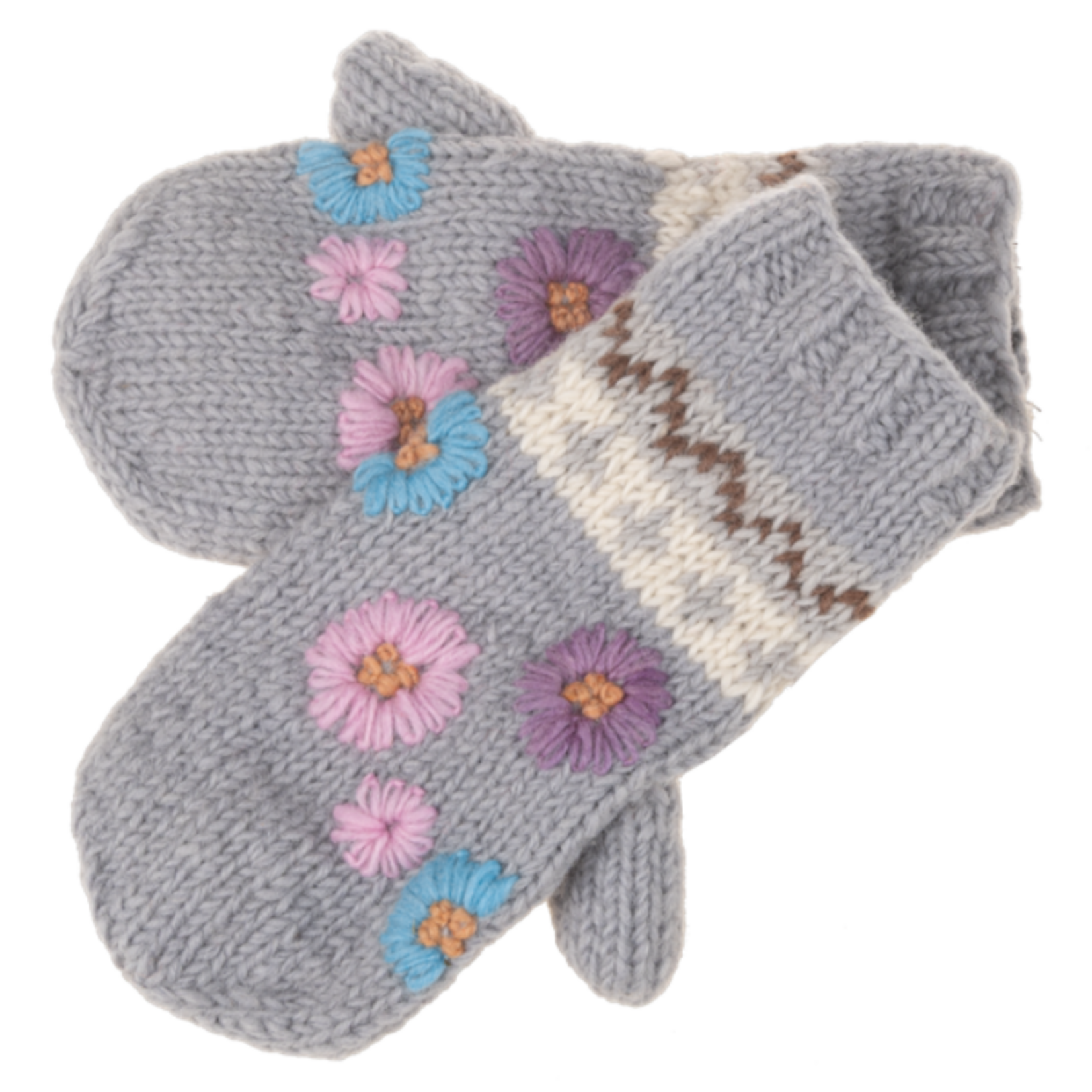 Knit Floral Mitten Pair