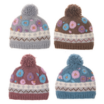 Knit Embroidered Flower Winter Toque