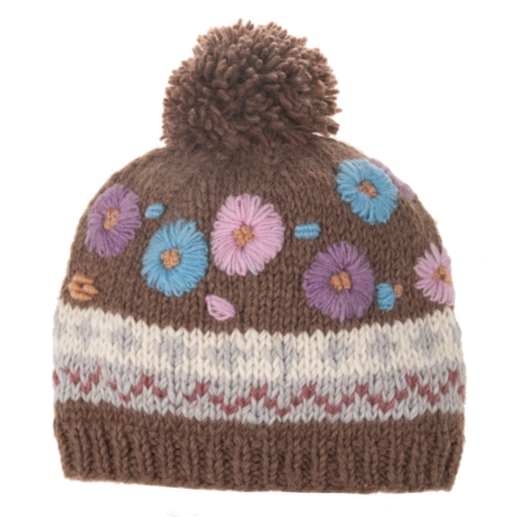Knit Embroidered Flower Winter Toque