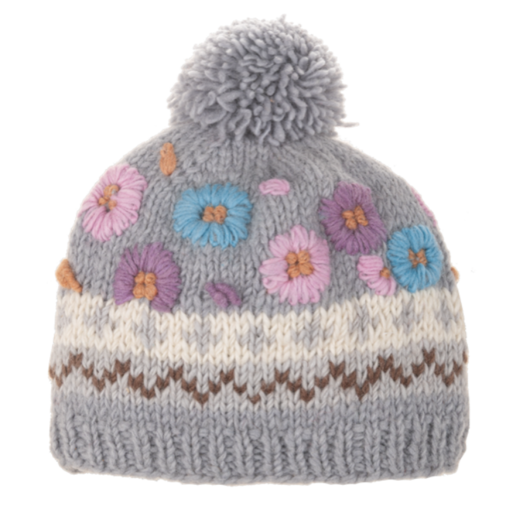 Knit Embroidered Flower Winter Toque