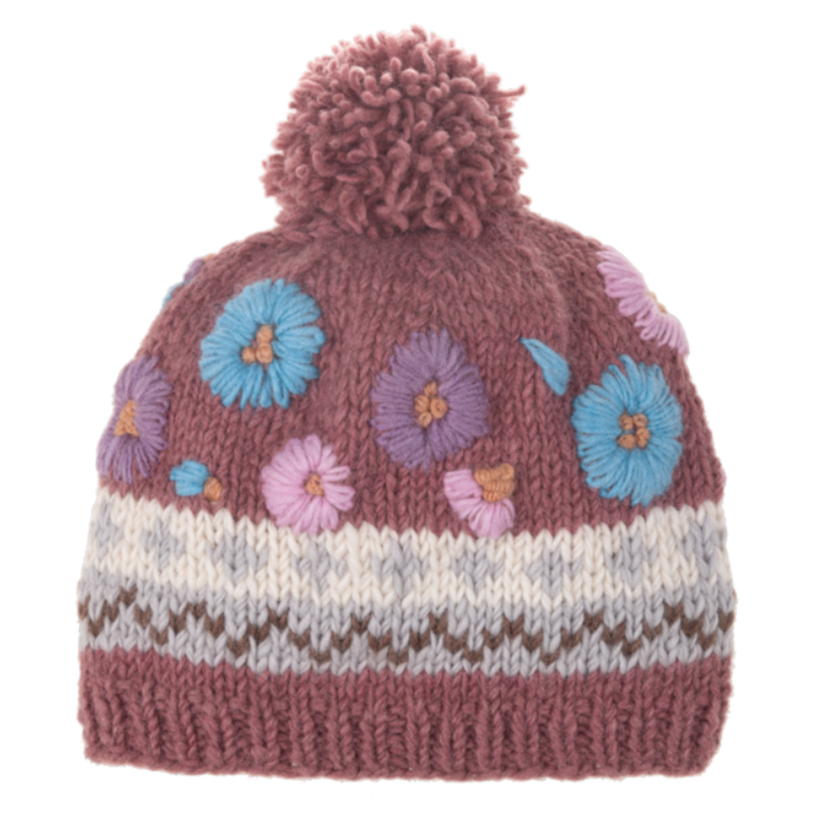 Knit Embroidered Flower Winter Toque