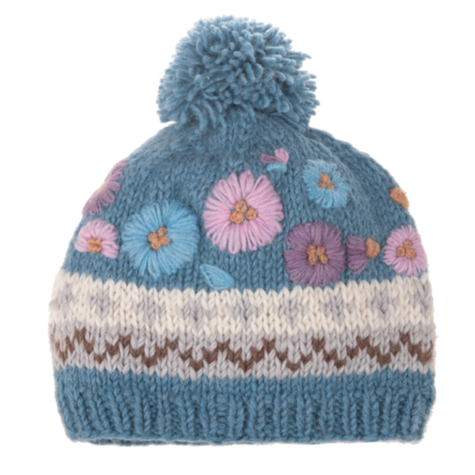 Knit Embroidered Flower Winter Toque