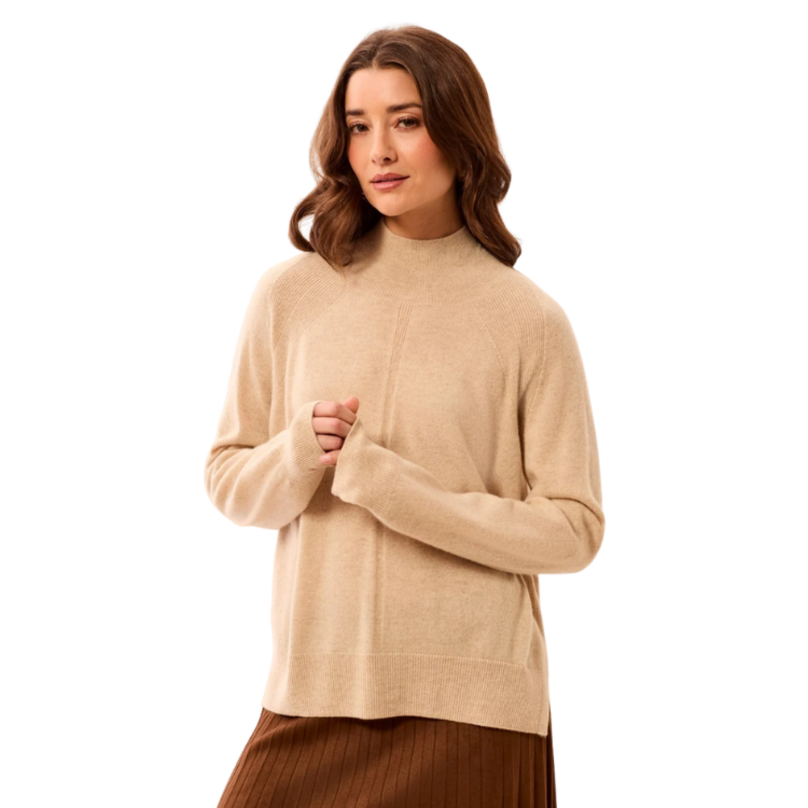 Tribal Tribal - Signature Cashmere Mock Neck Raglan Sleeve Sweater