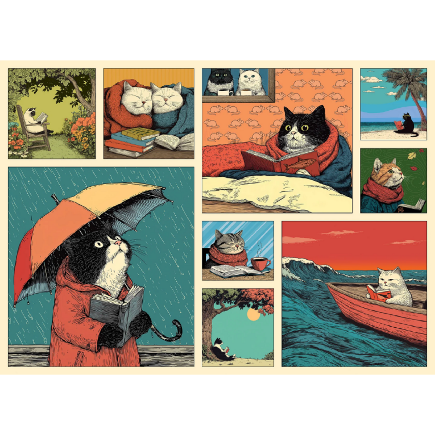 Cobble Hill Cobble Hill - 500pcs - Cats Chillin With Books